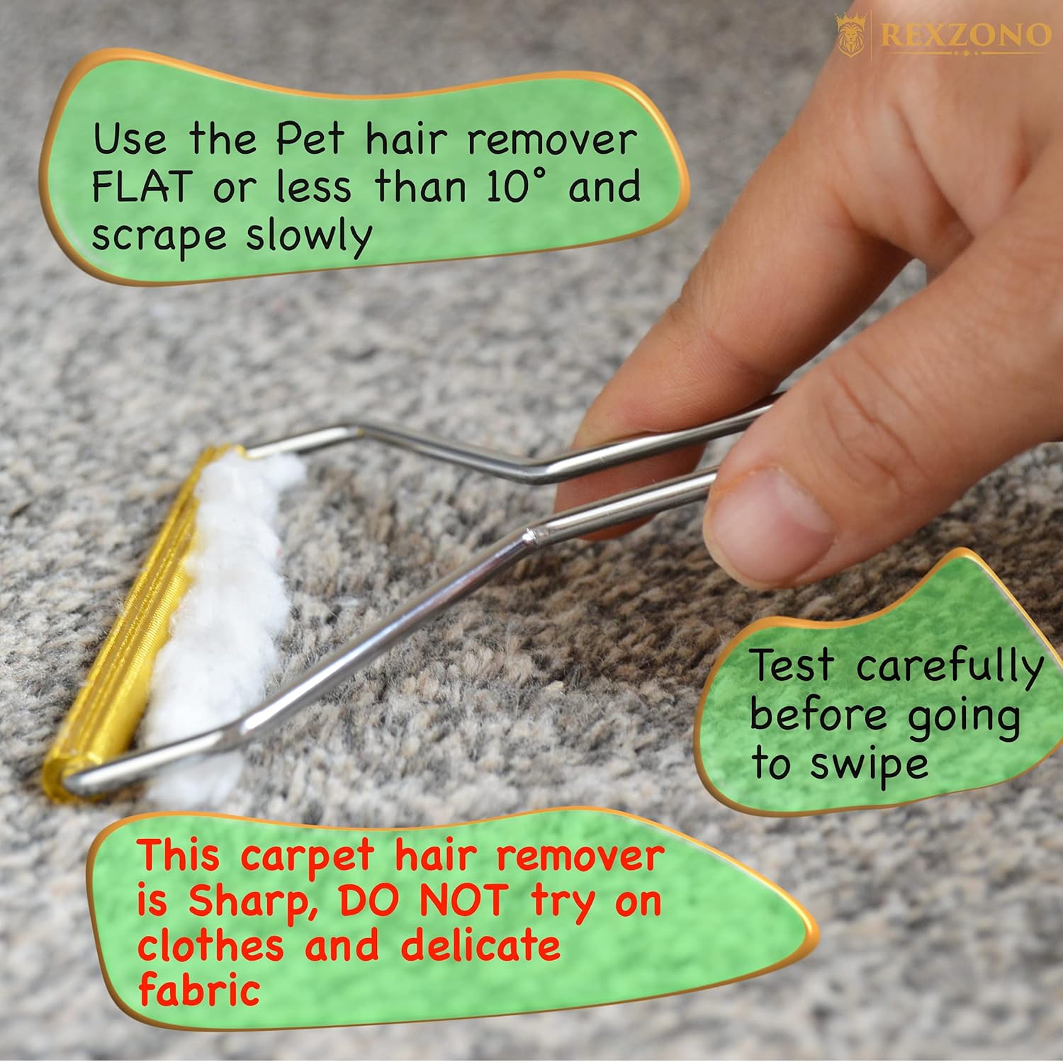 Rexzono® Carpet Scraper Pet Hair Remover with Travel Size Lint Brush