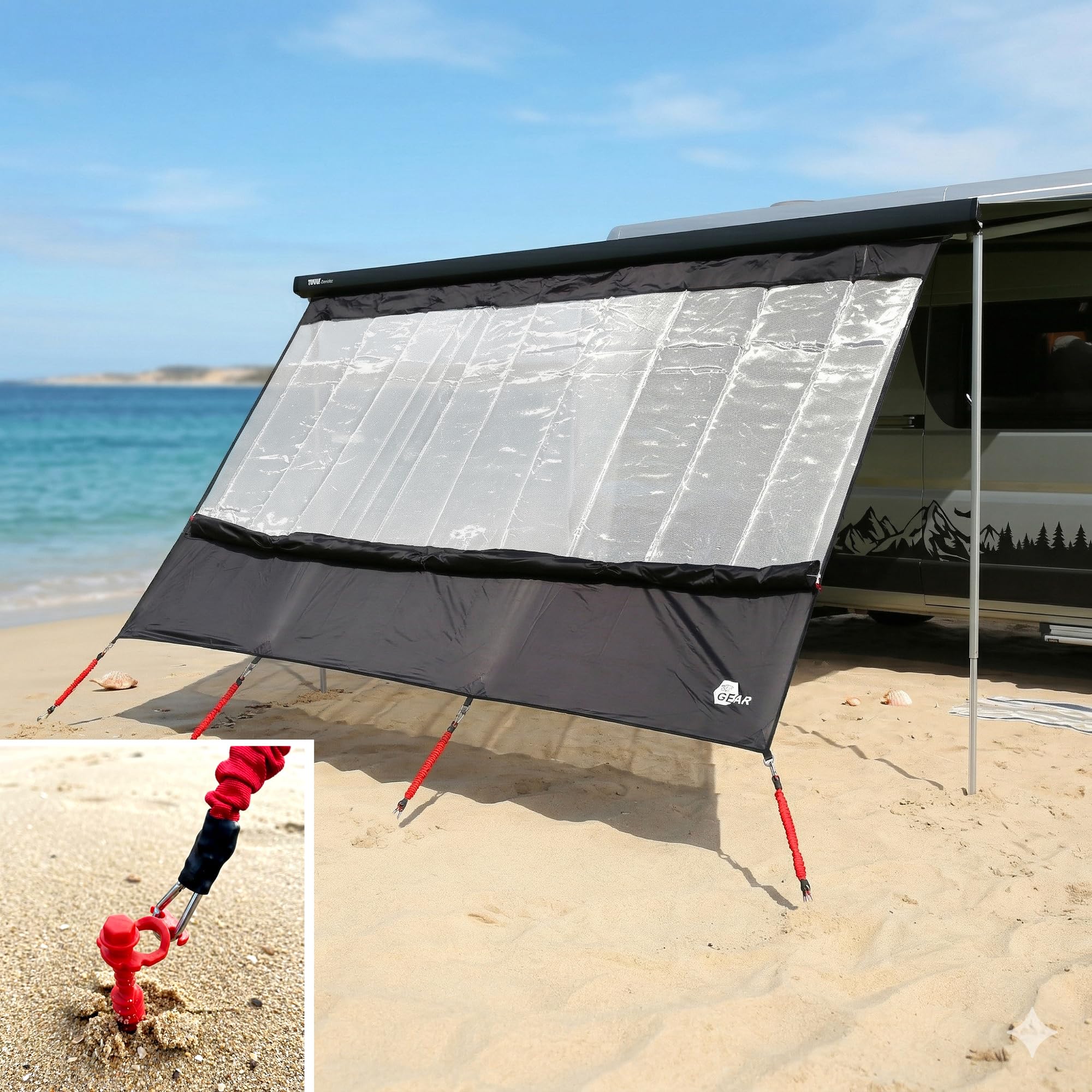 your GEAR Phoenix Sun & Rain 2,4 x 2 m - Markisenvorderwand mit Cover und innovativem Silver-Black-Mesh