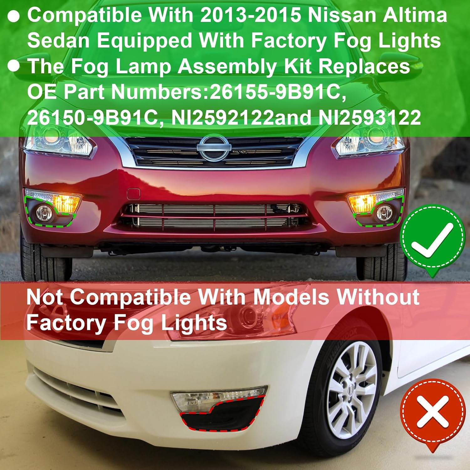 Led Fog Lights Fit for 2013 2014 2015 Nissan Altima Sedan 4Door Led Daytime Running Lights Altima Fog light Lamps Assembly (2015Altima-Fog-Led)