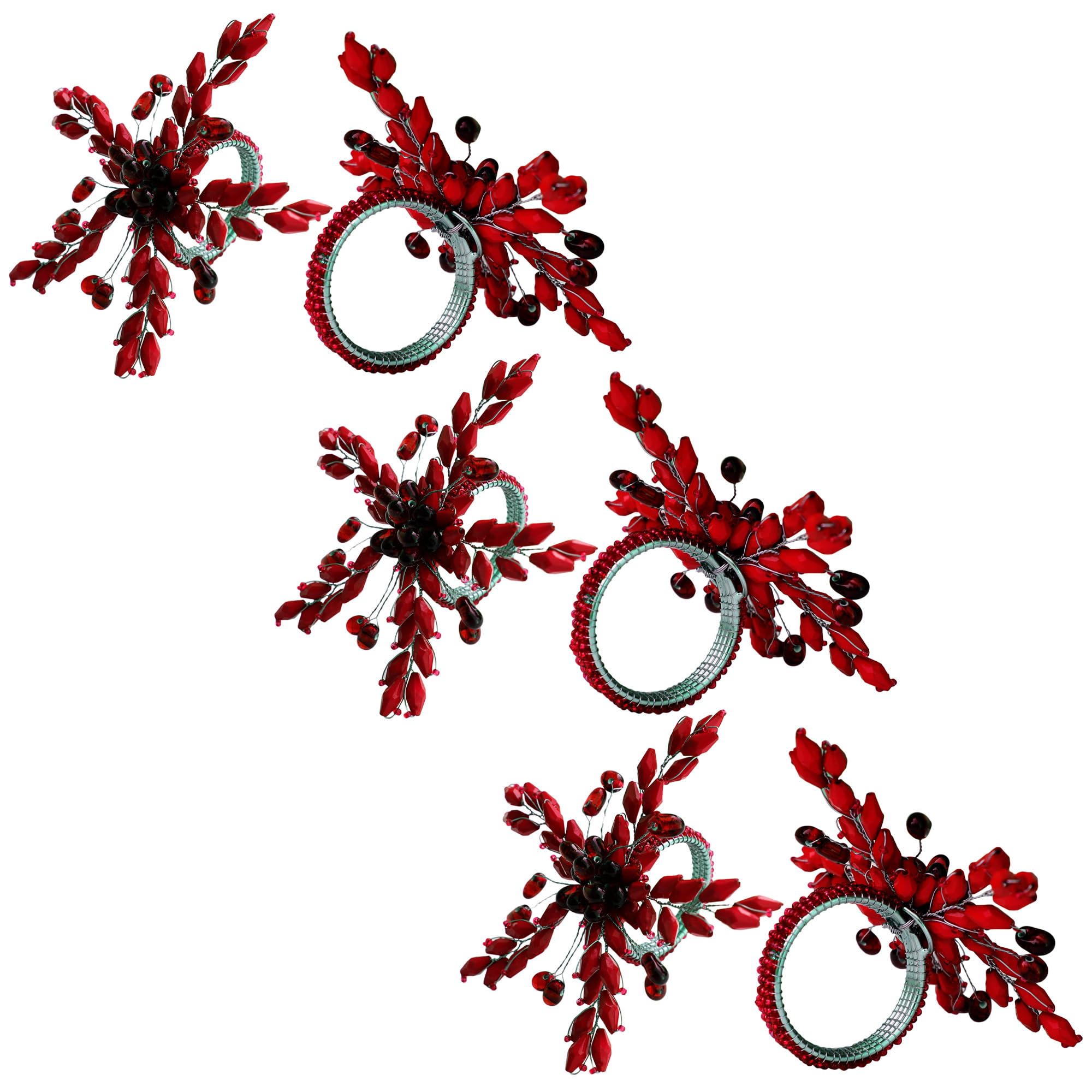 ITOS365 Lot de 12 ronds de serviette en métal pour décoration de table à manger, fêtes, quotidien, feuille rouge (lot de 12)