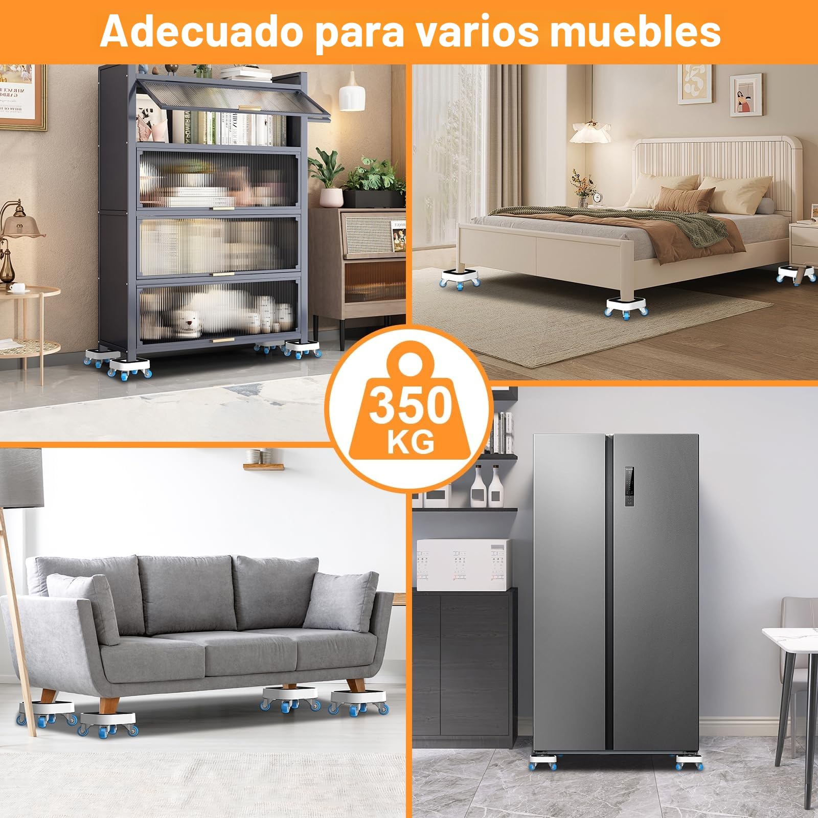 NIUXX Ruedas para Mover Muebles, Juego para Mover Muebles Pesados, con Ruedas Giratorias de 360 Grados, Fácil de Mover, Adecuado para Varios Tipos de Muebles, Capacidad Máxima de Carga de 350 kg