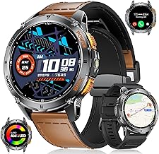 LIGE GPS Montre Connectée Homme avec Appel Bluetooth, 1.43"AMOLED Montre Podometre avec Lampe Poche LED, Batterie 530mAh/110+modes Sportifs/Suivi de la santé/Baromètre/Boussole/Altimètre, Android iOS