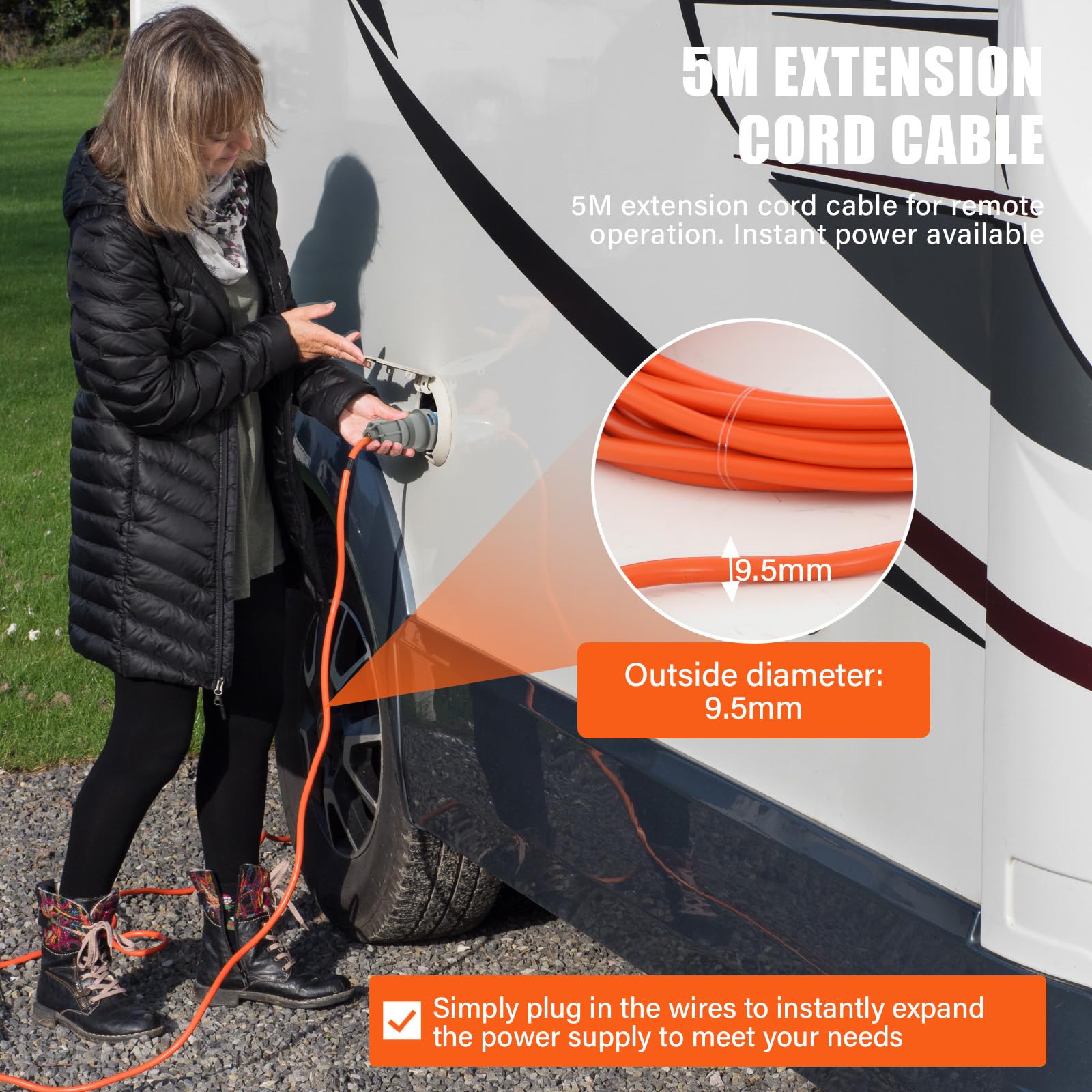 5m Cable Adaptador para Camping, Cable de extensión Industrial CEE 240V 3G2,5mm² en Color Naranja de señalización | IP44 Apto para Exteriores, Conector CEE 16A con para Camping & caravanas