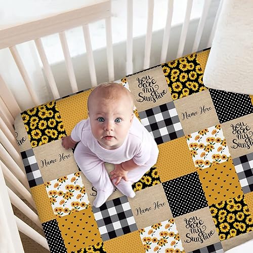 Sábanas personalizadas para cuna de bebé con nombre, sábanas ajustables florales personalizadas para cuna para niños y niñas, sábanas para empacar y