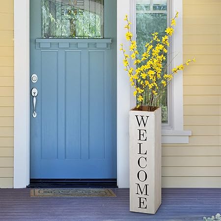 Glitzhome 30"H Wooden Welcome Porch Sign Rustic Double Sided Box-shaped "WELCOME, HOME" Porch Sign for Front Porch Decor, Washed White