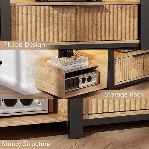 Miniatura 5 de Soporte de TV con luces LED y armario de almacenamiento para televisores de hasta 55 pulgadas/65 pulgadas, moderno centro de entretenimiento con