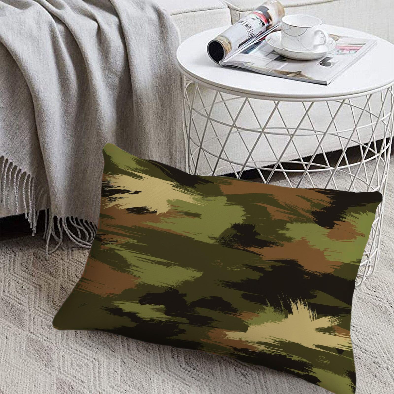 Sábanas 200X190/200Cm - Juego De Sábanas 3 Piezas Estampadas Grafiti De Camuflaje - Microfibra Suave Transpirable - Sábana Bajera Ajustable - Ropa De Cama Pintura Al Óleo Abstracta (Verde Militar)