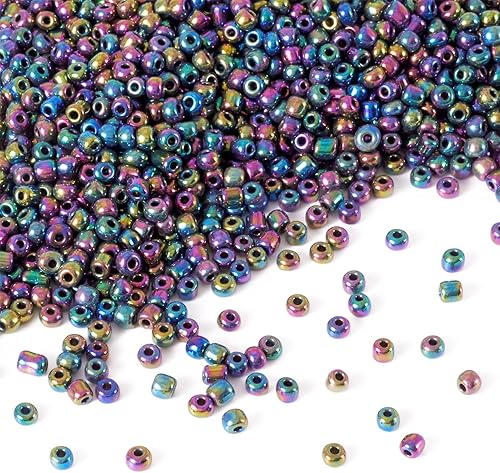 Craftdady Cuentas de semillas de vidrio 60 de 0.116 pulgadas, aproximadamente 4500 cuentas espaciadoras sueltas de poni redondas metálicas
