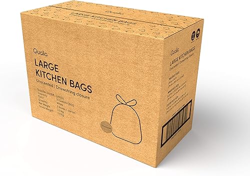 Miniatura 9 de QUALIA Bolsa de basura sin aroma de 21 galones y 80 litros, con cierre de cordón, resistente (sin aroma, 45 bolsas)