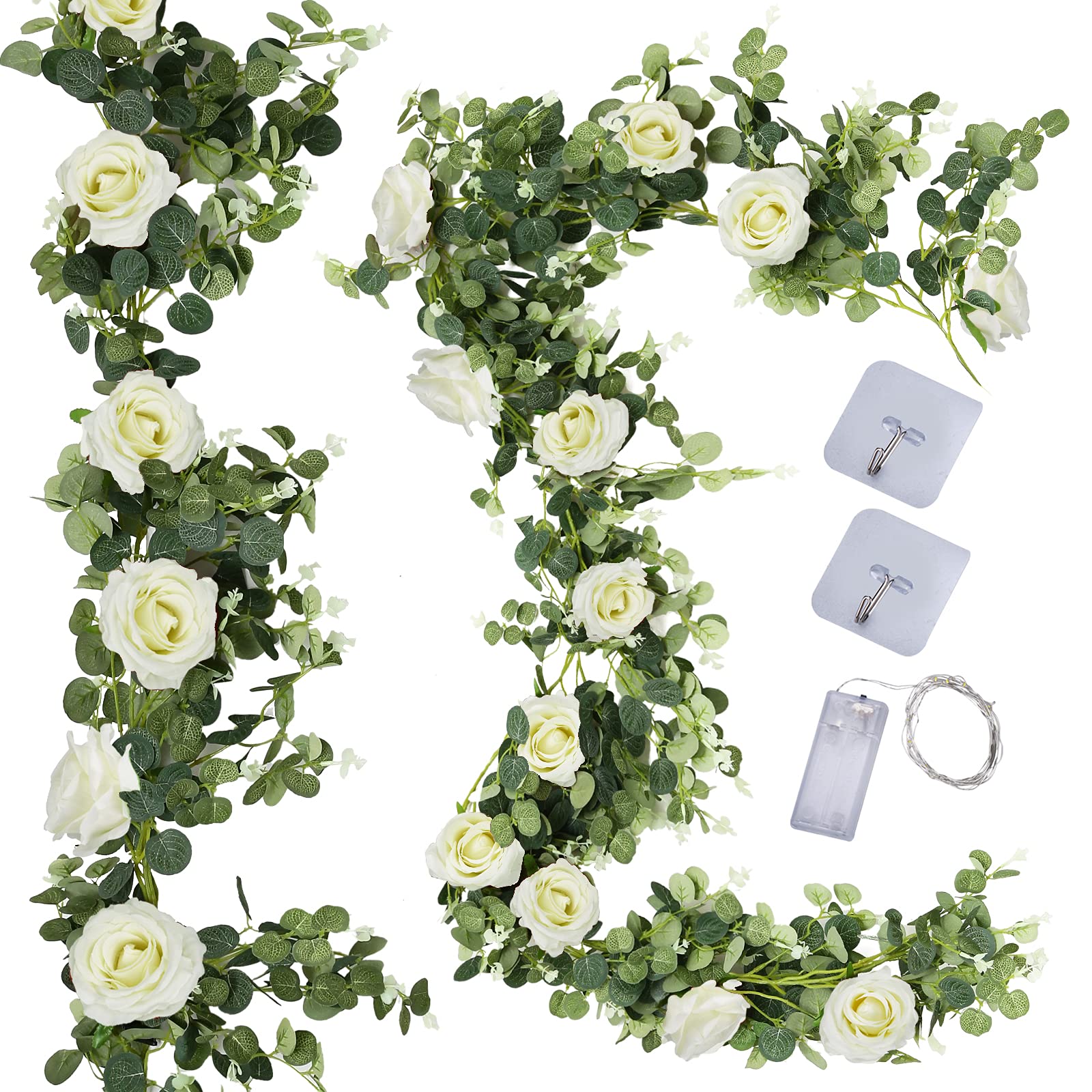 Buy Trimgrace 6.56 Feet Artificial Eucalyptus Garland with White Roses