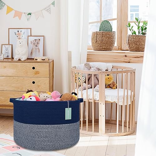 Miniatura 5 de Cesta de manta extra grande de 87 litros, cesta de lavandería, canasta de cuarto de bebé, canasta de lavandería, canasta de cuerda de algodón,