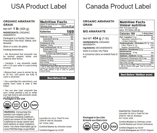 Vista 16 de Food to Live Grano de amaranto orgánico, 25 libras, sin OMG, 100% grano entero, kosher, vegano, semillas a granel