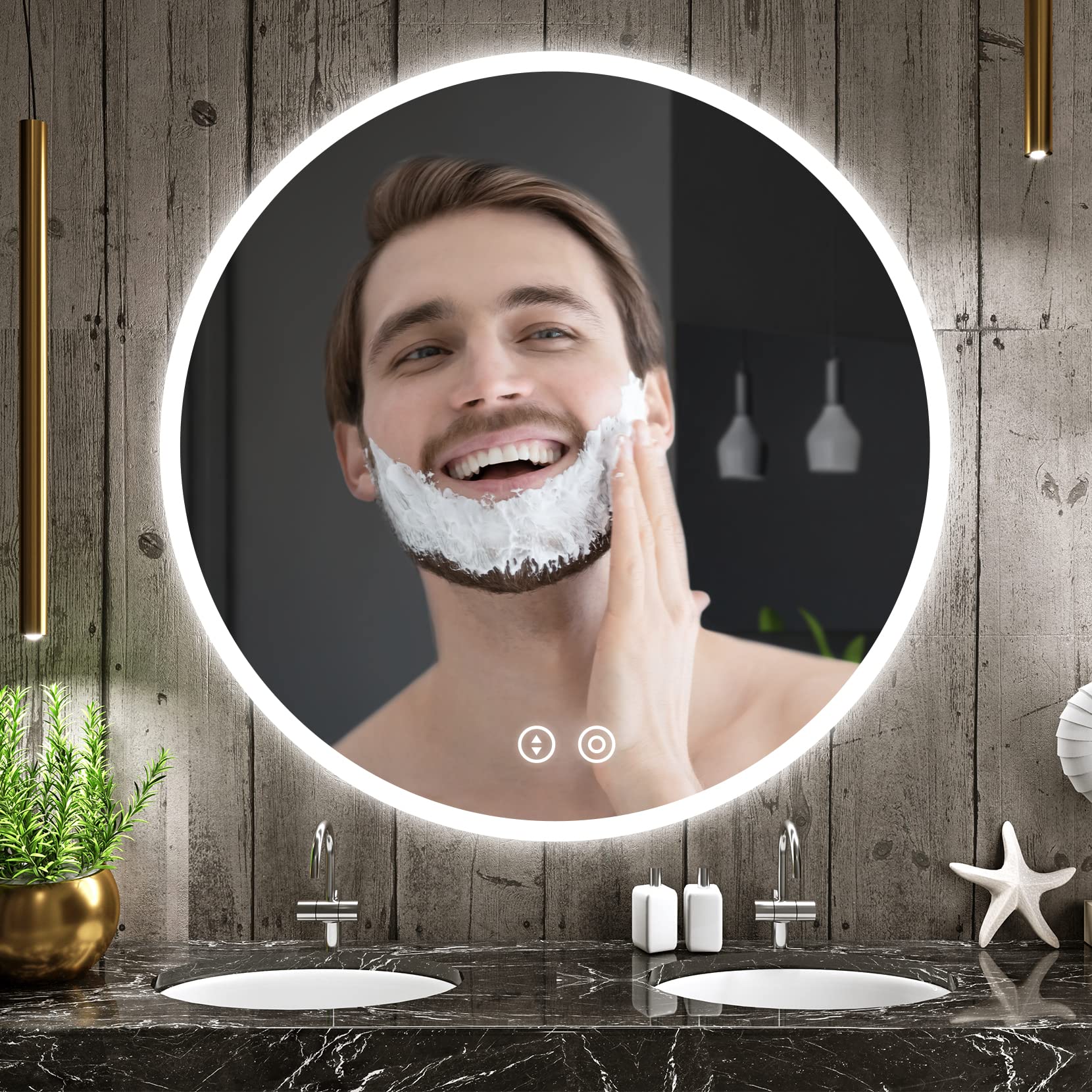 YOLEO Specchio Bagno Rotondo con Luce LED Orientabile in 3 Colori, 60 x 60 cm Specchio da Bagno con Interruttore Touch e Funzione Antiappannamento, 6400 K