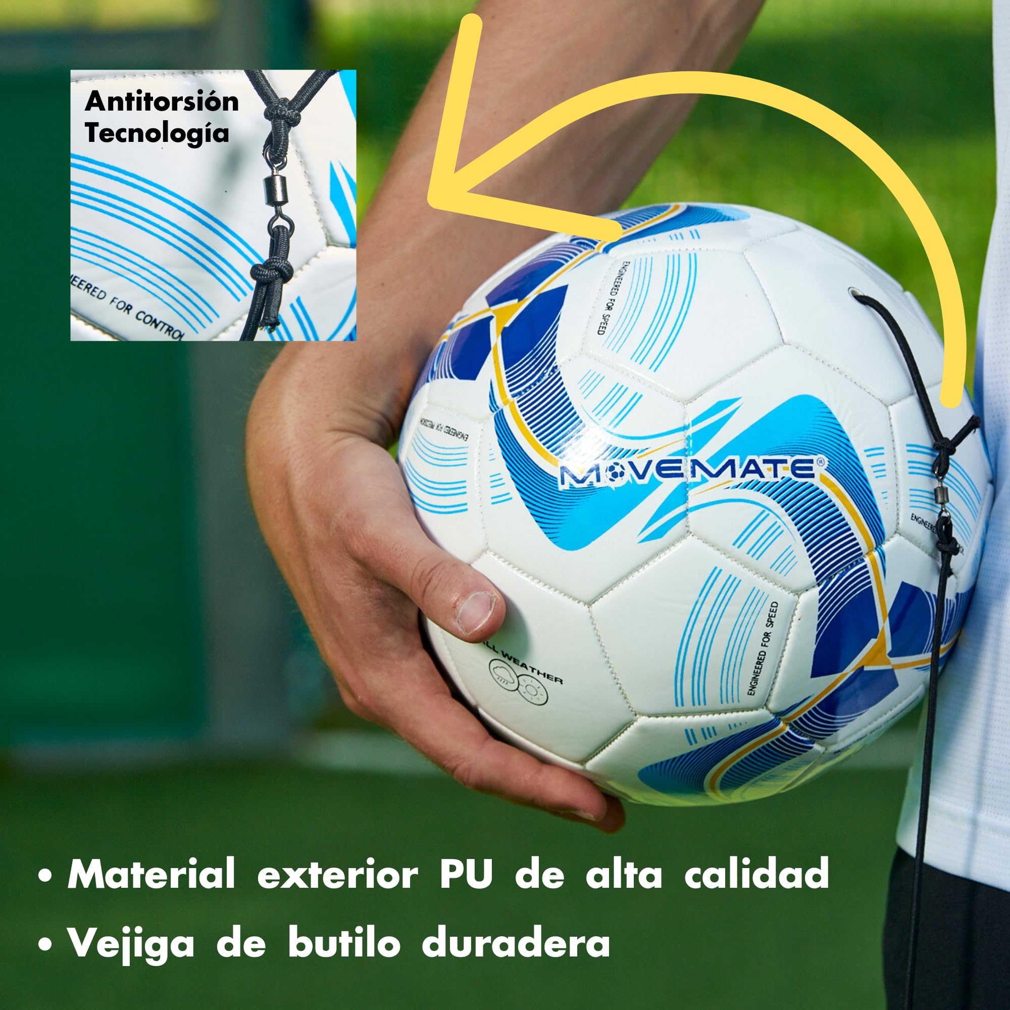 MOVEMATE® Juego de entrenamiento de fútbol con cuerda, accesorios de entrenamiento innovadores para exteriores, en el jardín, en el campo de fútbol | regalo ideal para niños