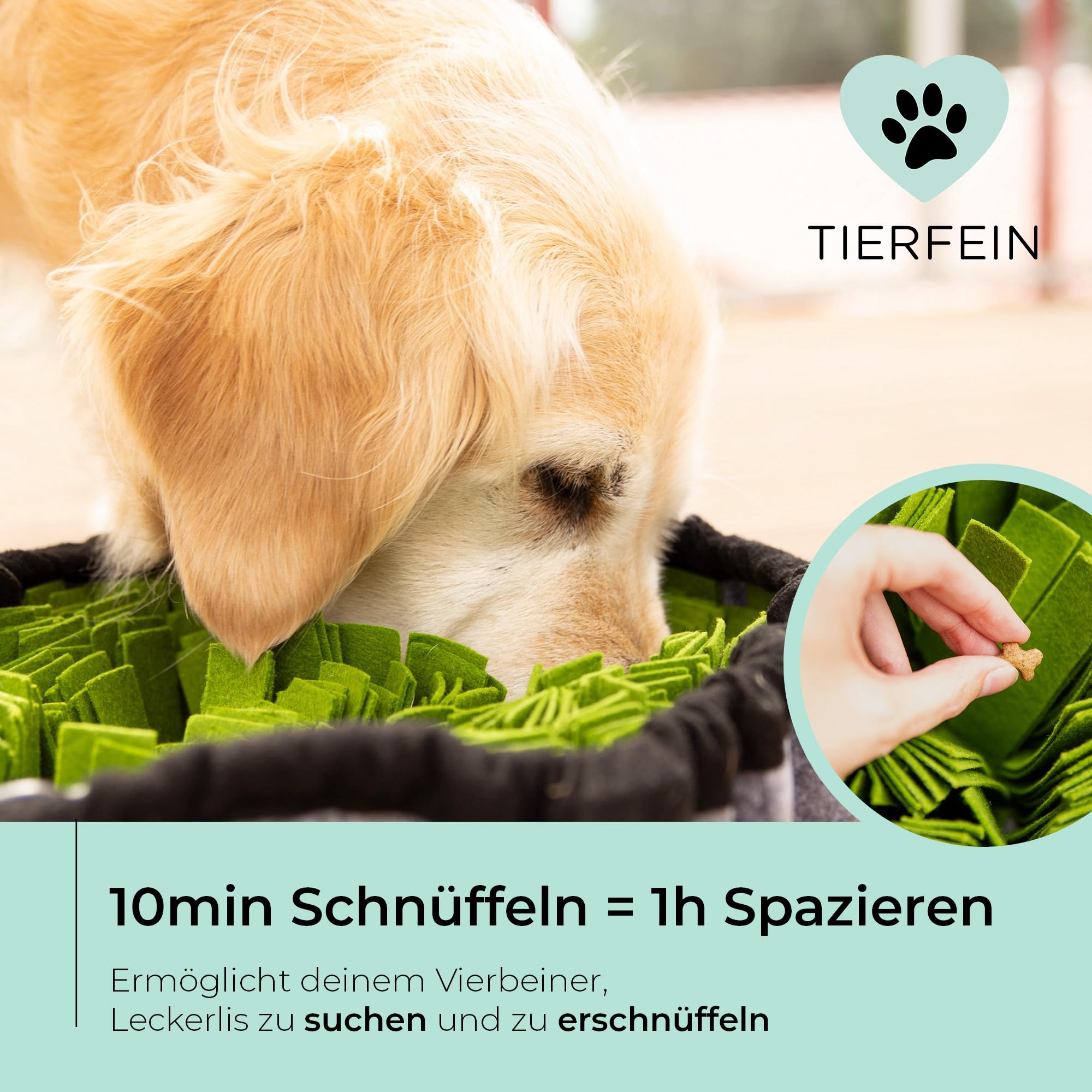 Tierfein Schnüffelteppich Hund – Intelligentes Hundespielzeug für kleine & große Hunde – waschbar & größenverstellbar – Welpenspielzeug & Intelligenztraining für Hunde