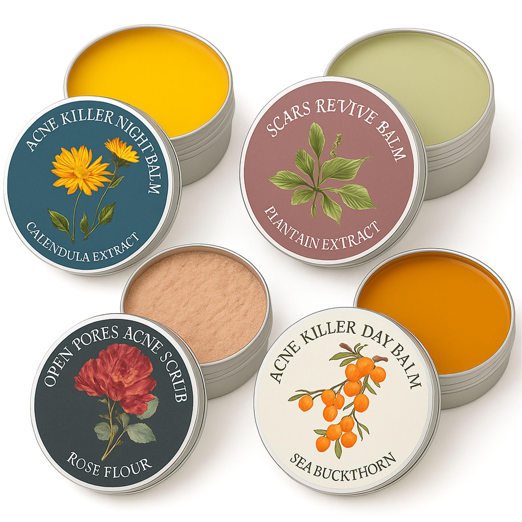 Photo 1 of Organics Acne Balm Set, Acne & Redness Killer Balm with Squalane Oil, Calendula Extract, Sea Buckthorn, 4 in 1 Acne Cream for Anti-Wrinkle and Moisturizing, Suitable for All Skin Types, 1.05OZ / 30ML