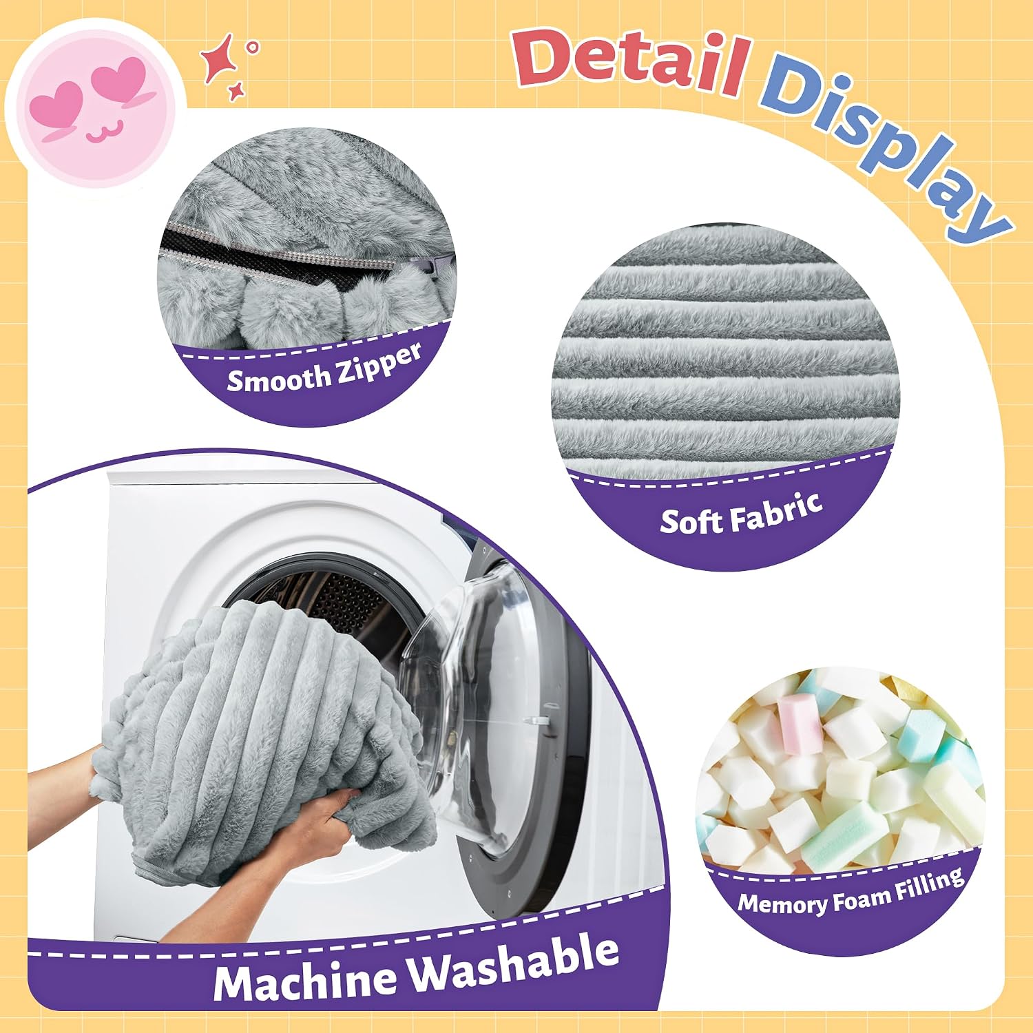 HABUTWAY 2FT Bean Bag Chair, 2' Bean Bag Chairs with Memory Foam Filled, Small Comfy Beanbag Chair with Stripe Plush Cover for Living Room Bedroom Dorm，Light Grey