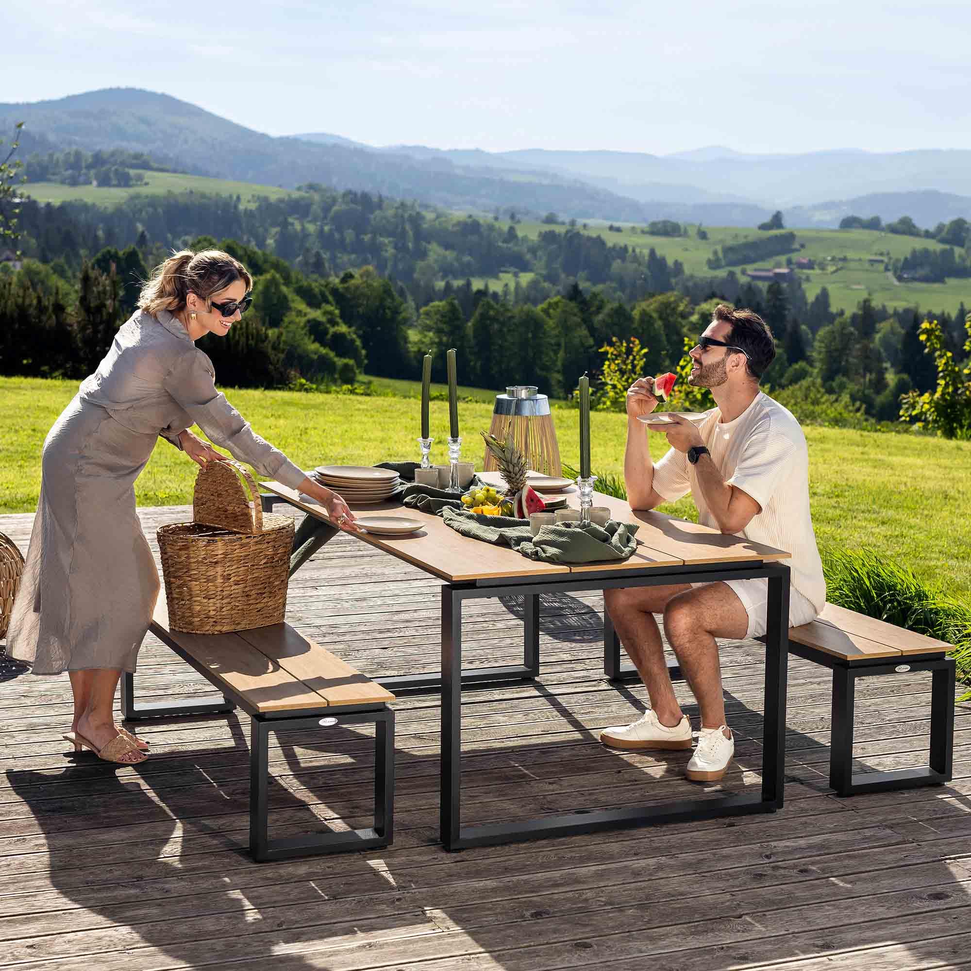di volio Gartenbank Pisa aus Aluminium, Holzoptik, 160x36,5x41,5 cm, Gartenbank - wetterfest & langlebig, für Garten, Terrasse und Balkon (2)