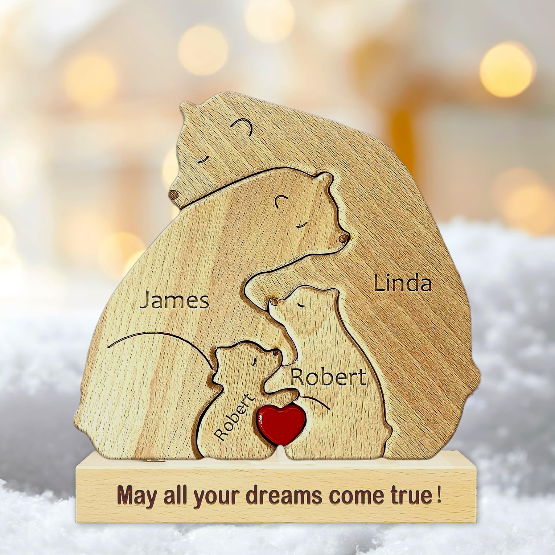 Personalized Wooden Bear Puzzle with 2-8 Family Name, Custom Name Wooden Bear Family Puzzle, for Mother's Day, Father's Day, Christmas, House Warming Gifts, Birthdays Anniversary (A)