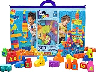 MEGA BLOKS Fisher-Price Toddler Block Toys, Even Bigger Building Bag with 300 Pieces and Storage, Gift Ideas for Kids Age 1+ Years