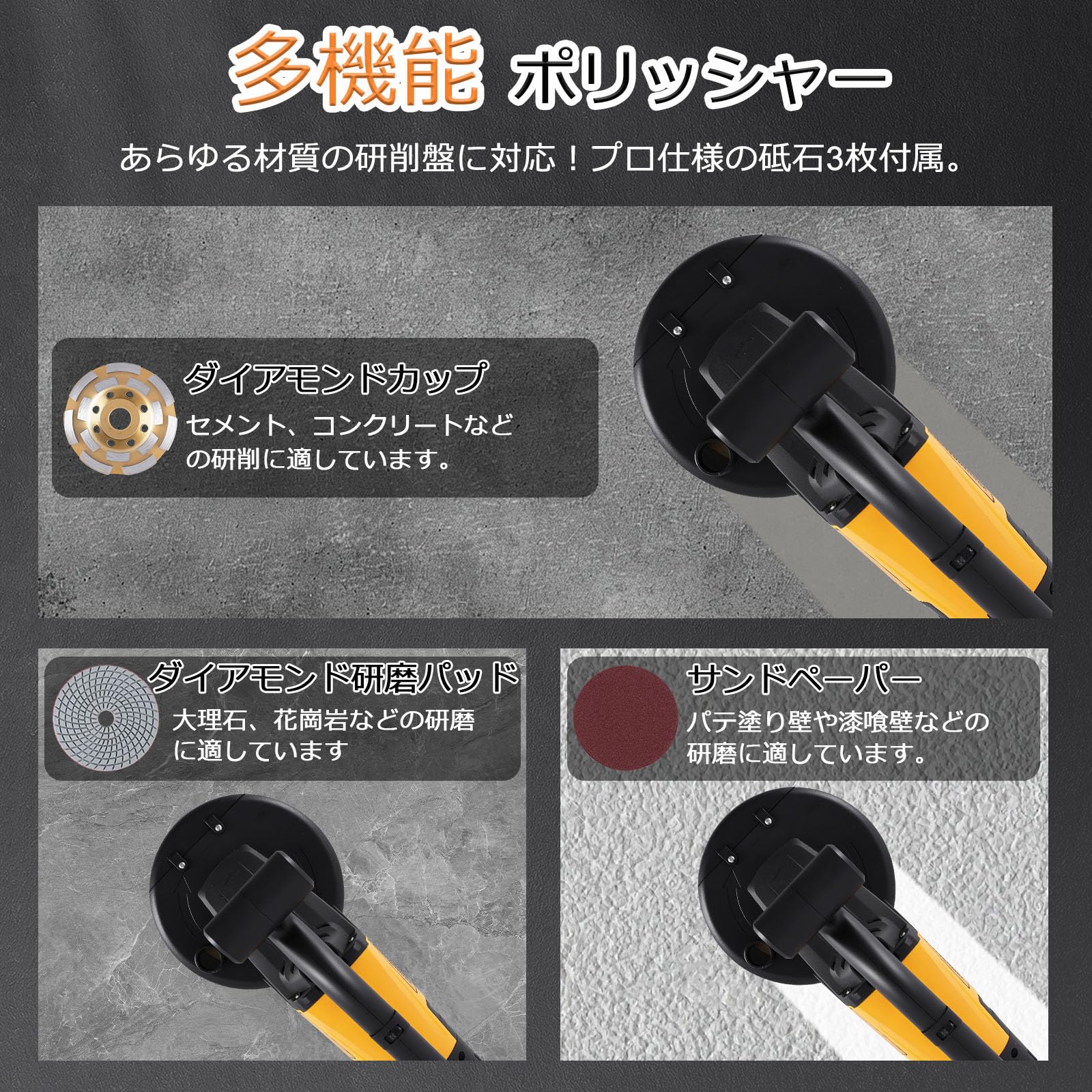 MXBAOHENG 【2025新登場】 コンクリート床研磨機 ポリッシャー 3800ｗ 電動カンナ 0~6000rpm 6段変速 コンクリート鏡面仕上げ レイタンス層除去 エポキシ舗装 補助輪・延長ハンドル付き DIYからプロまで適用