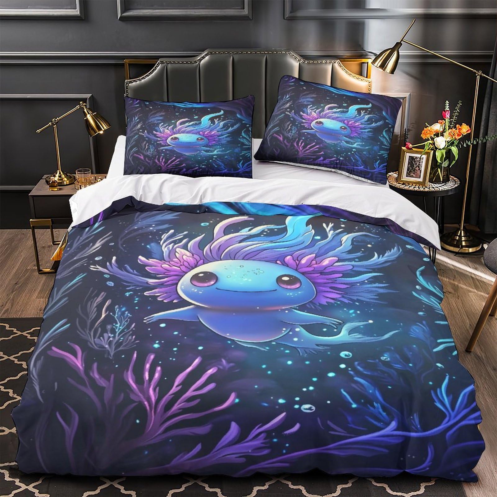 Parure de lit axolotl 140x200 microfibre housse couette 3D single