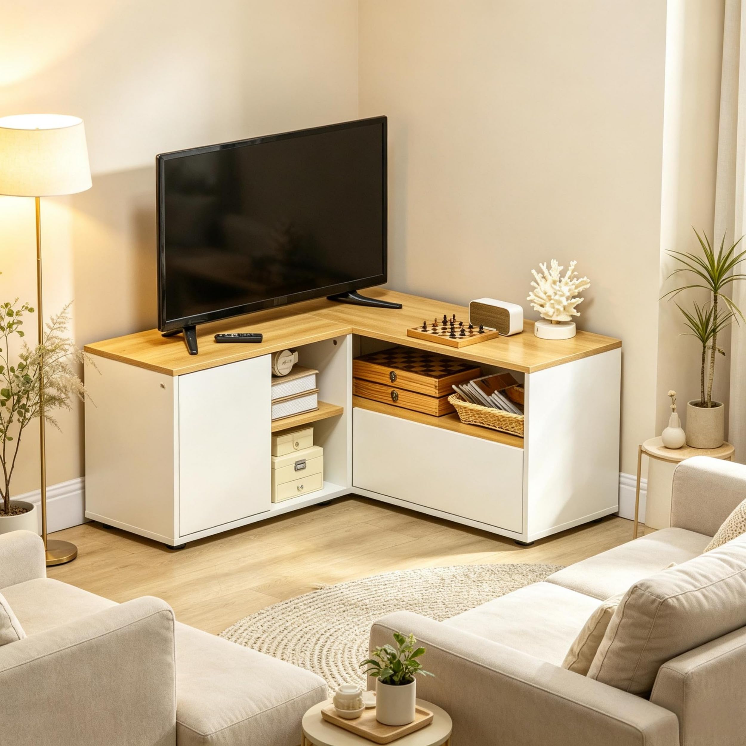Mueble para TV de 90 cm, color blanco