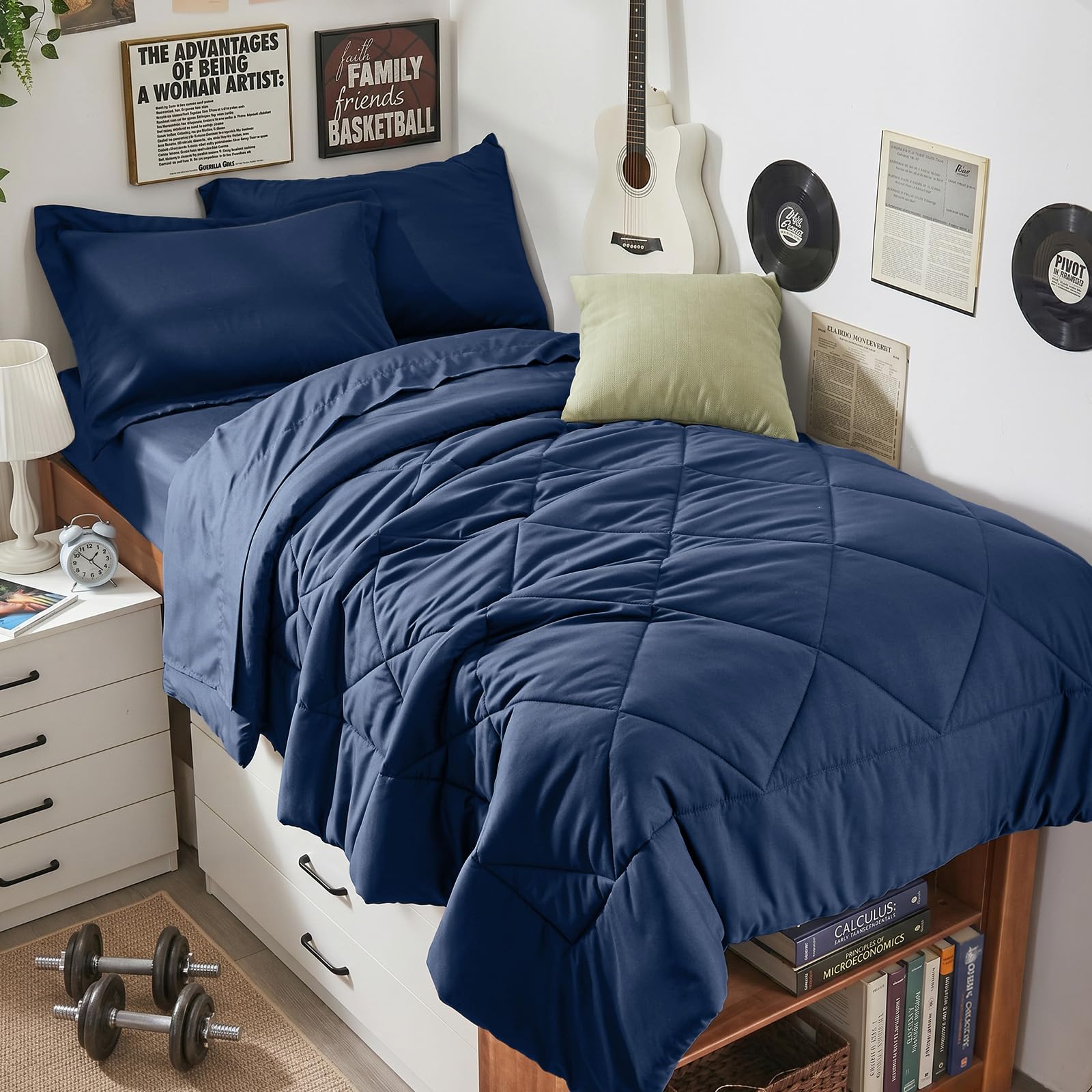 HEVUMYI 5-Piece Twin XL Comforter Set, Navy Bed in a Bag