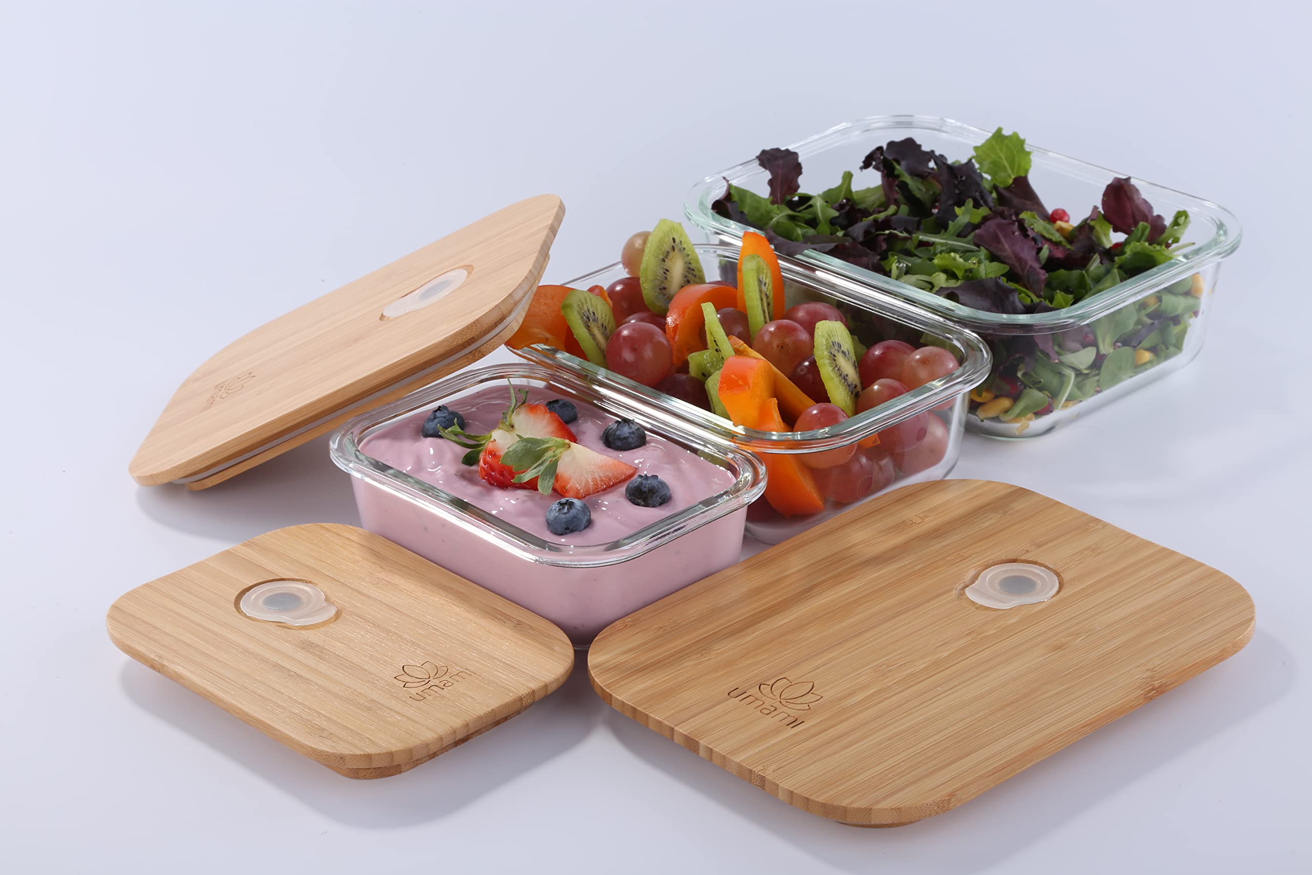 Umami Lunch Box En Verre & Bambou, Boîte Bento Japonaise Hermétique 1 Étage, Micro-ondes, Four & Lave-vaisselle, Zéro Déchet…