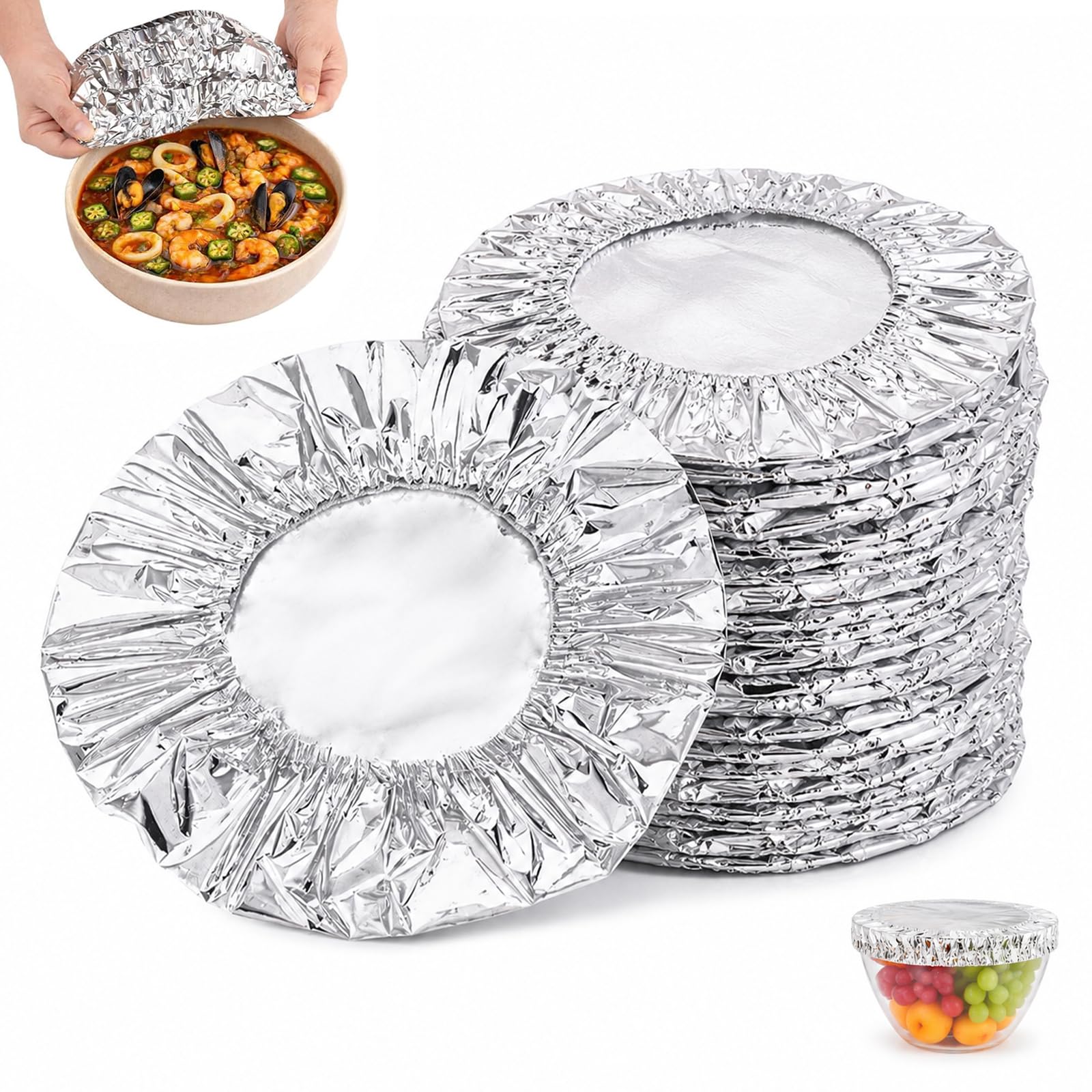 100Pcs Reusable Aluminum Foil Food Covers, Elastic Fresh-Keeping Bowl Lids