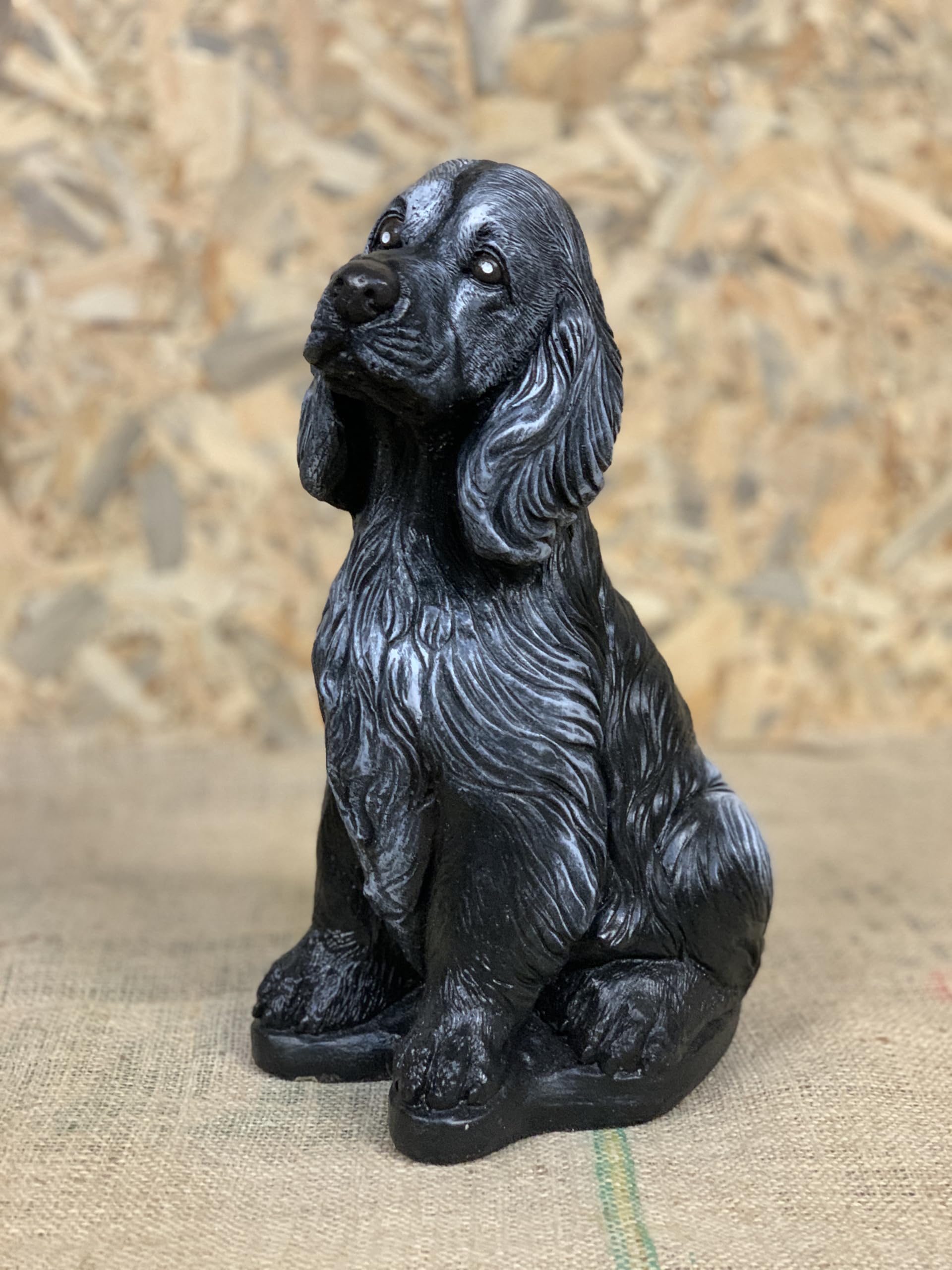 OLOMA Outdoor spaniel figurine Concrete cocker spaniel sculpture Cement dog statue Stone memorial spaniel ornament Front door decoration Handmade Cocker spaniel art Black cocker spaniel decor