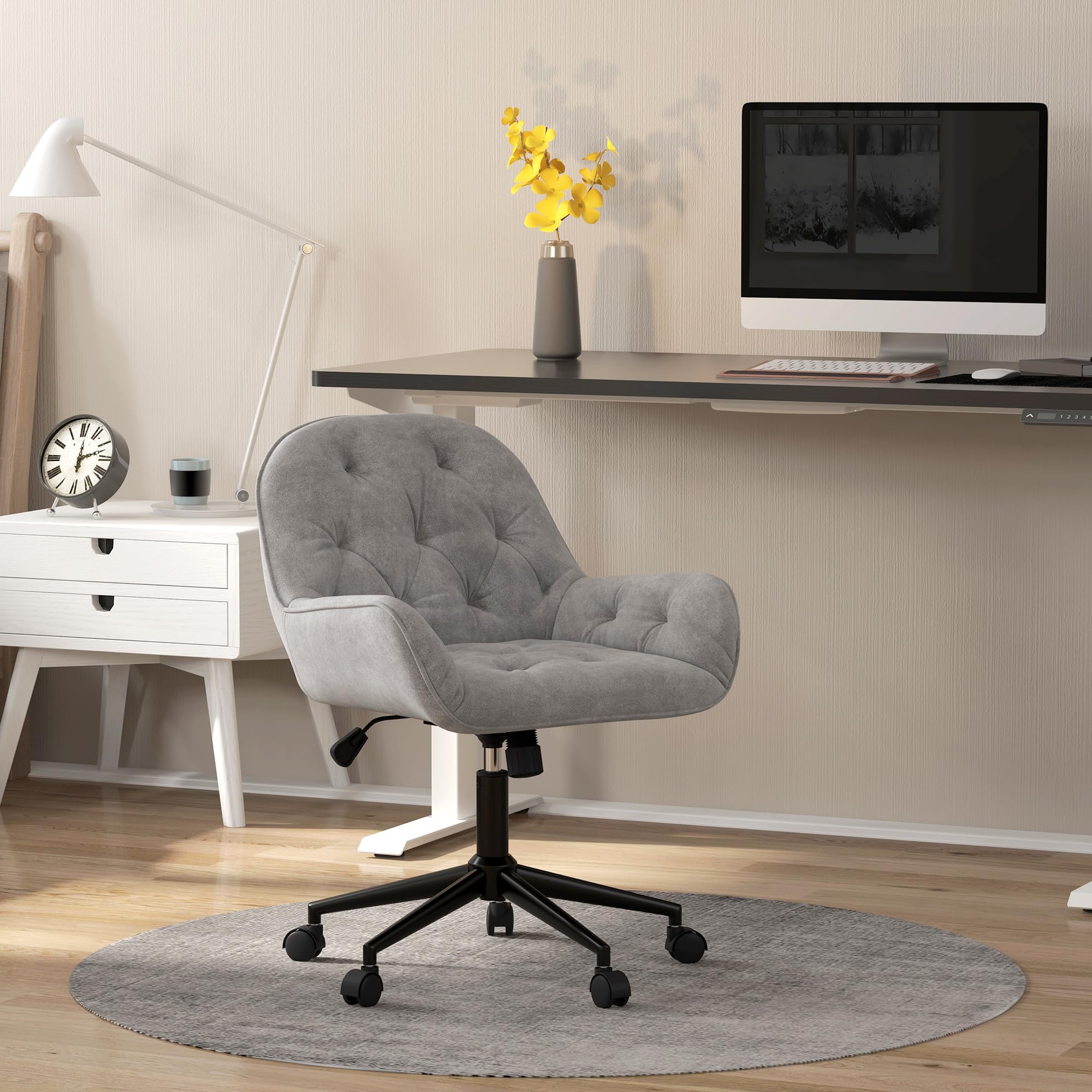 Vinsetto Homeoffice Stuhl mit Samtoptik Drehstuhl Hellgrau