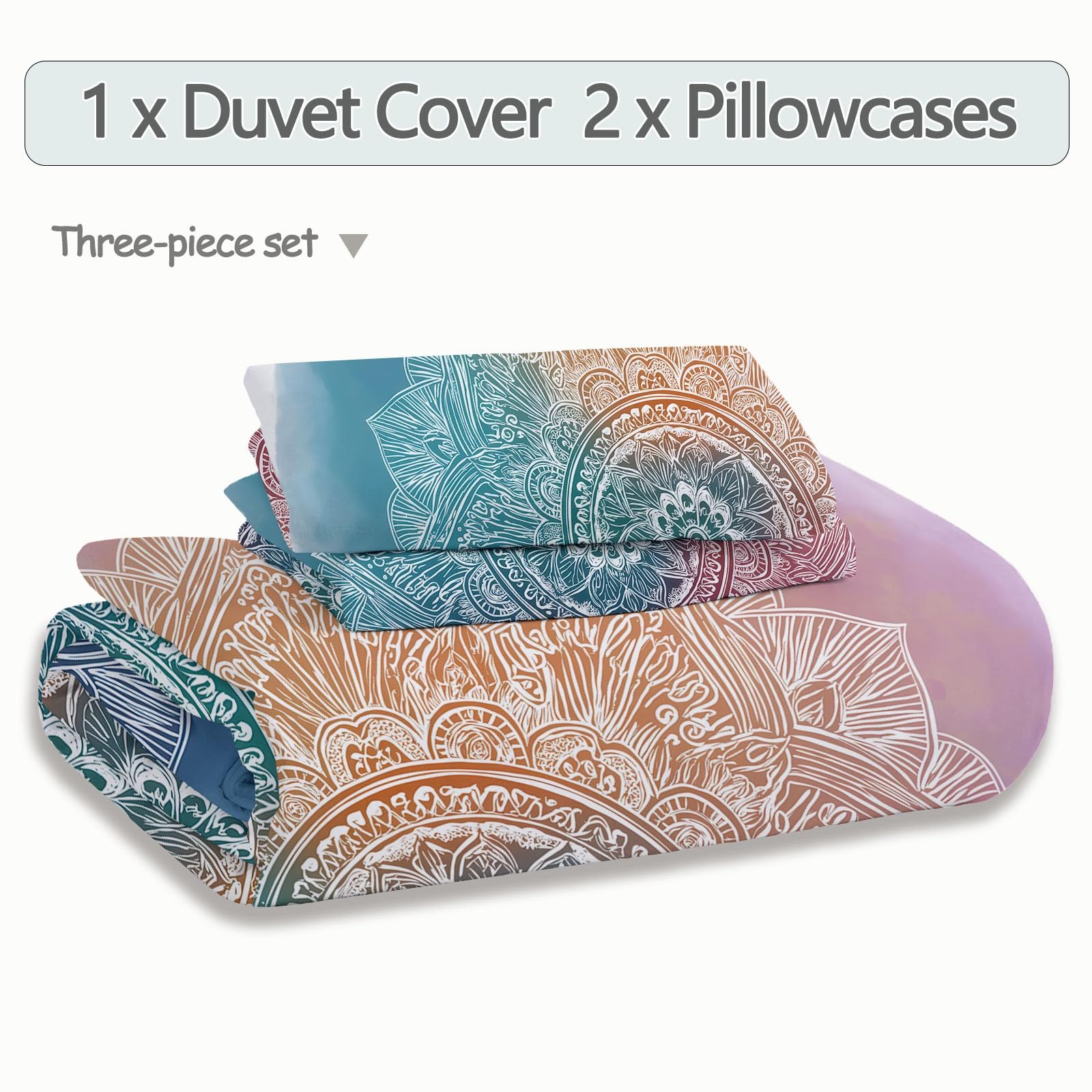 Juego de Funda nórdica Mandala De Acuarela 260 x 240 cm, Juego de Cama de Microfibra Suave con Cierre de Cremallera, 3 Piezas, Ropa de Cama para Todas Las Estaciones, Vistoso