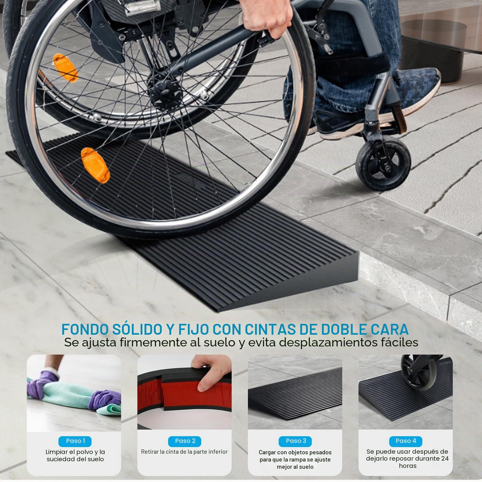 Rampa de umbral de puerta, 900 x 80 x (10-30) mm rampa de goma rampa de acceso, rampa para silla de ruedas carga de 800 kg para silla de ruedas, cochecito, andador o scooter eléctrico (3,0 cm de