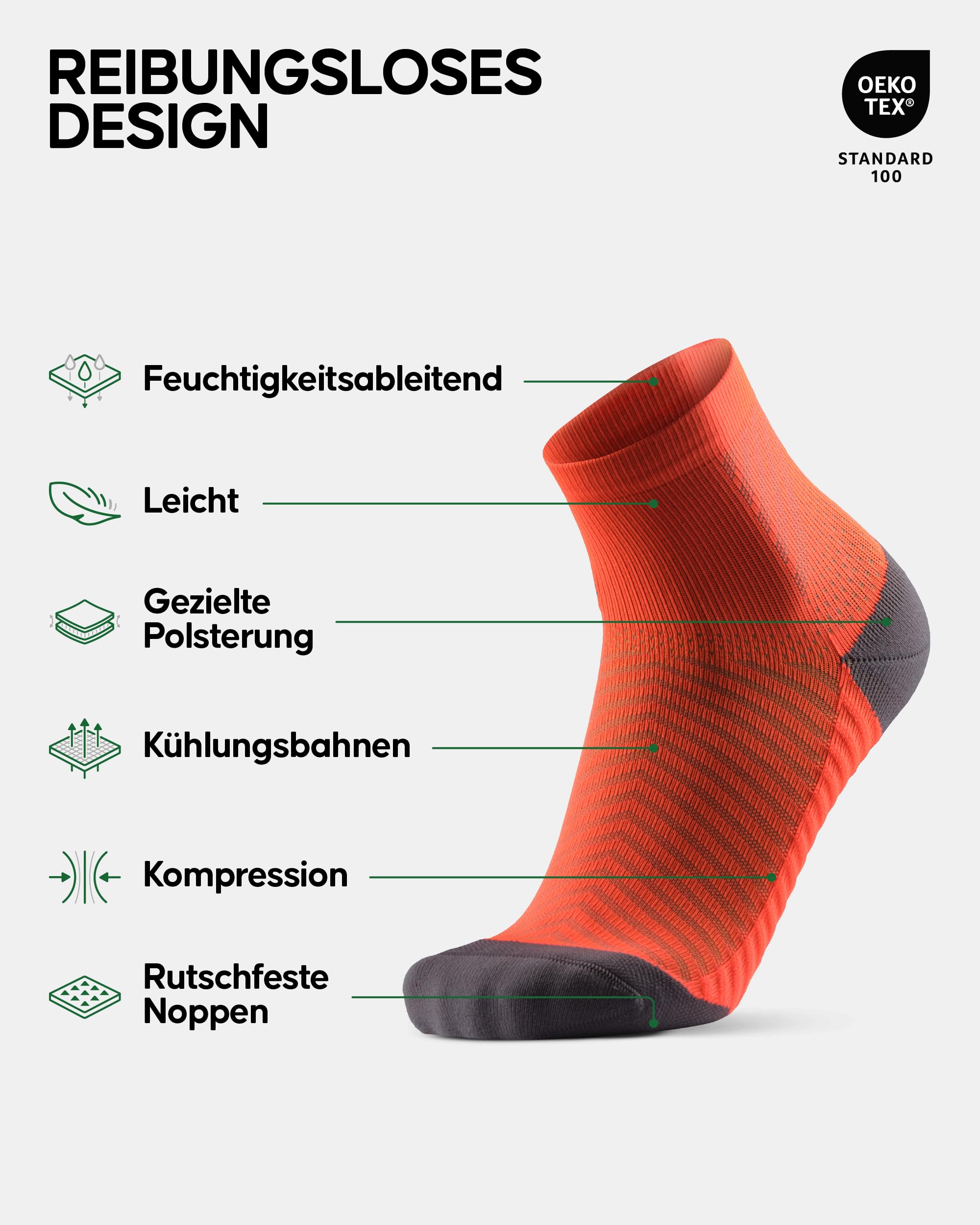DANISH ENDURANCE Premium Grip Sportsocken, Rutschfeste Laufsocken, Performance Grip Socks, Anti-Rutsch, Sport Stoppersocken, Padel, Laufen, Fußball, Kompression & Blasenschutz, für Damen & Herren