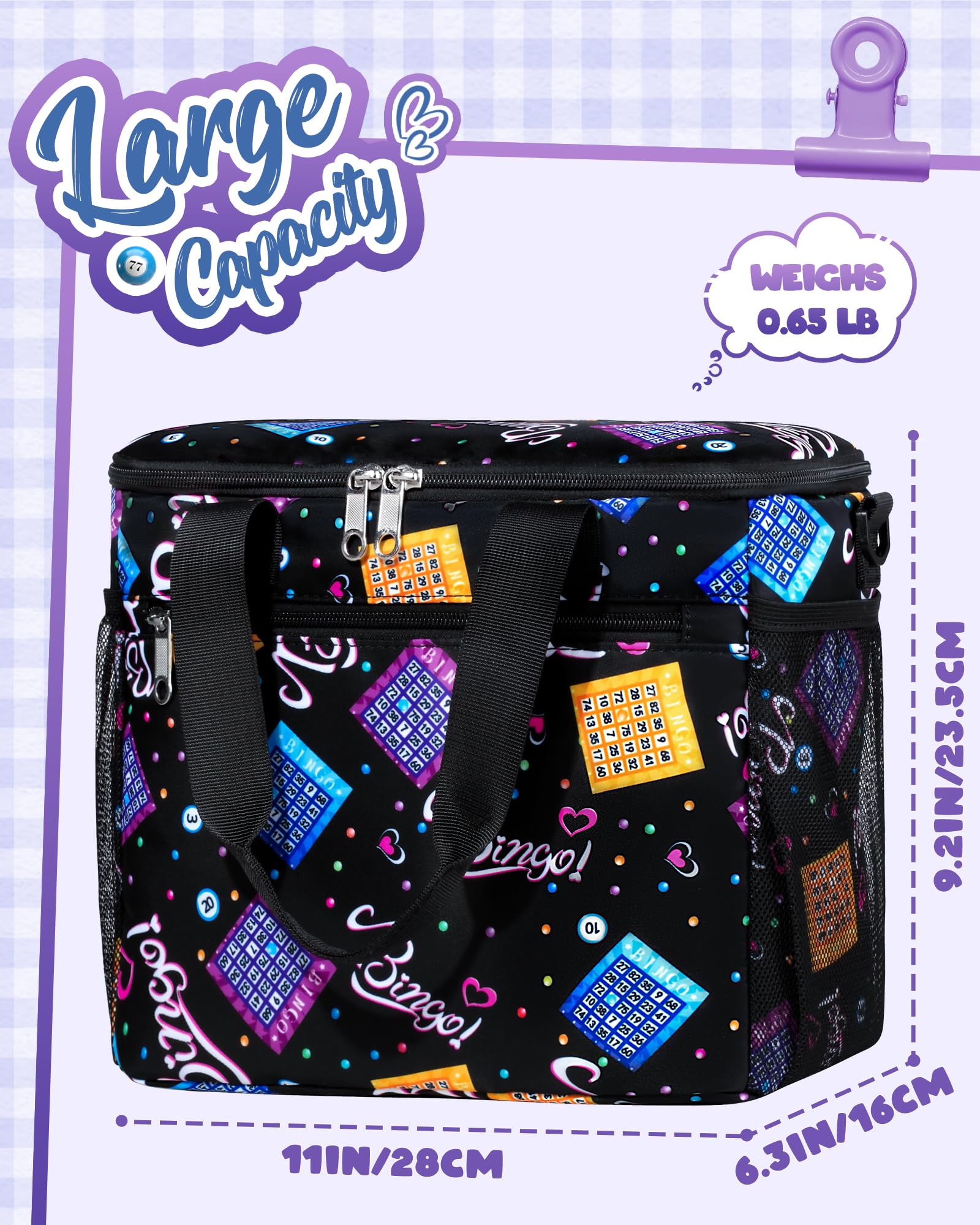 Torba bingo na akcesoria do gier bingo torby bingo z kieszeniami na markery bingo Daubers Dabbers duża torba Bingo Dauber torba etui na zestaw bingo, materiały do bingo, torba na zakupy, prezenty