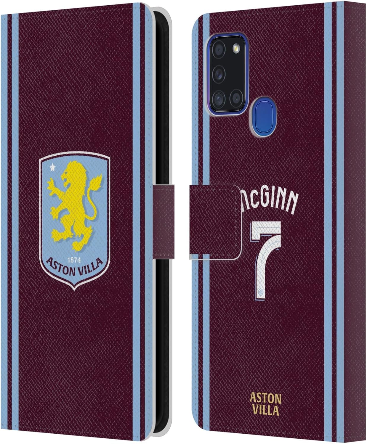 Head Case Designs Officially Licensed Aston Villa Football Club John McGinn 2024/25 Crest Player Kit Leather Book Wallet Case Cover Compatible with Samsung Galaxy A21s (2020)