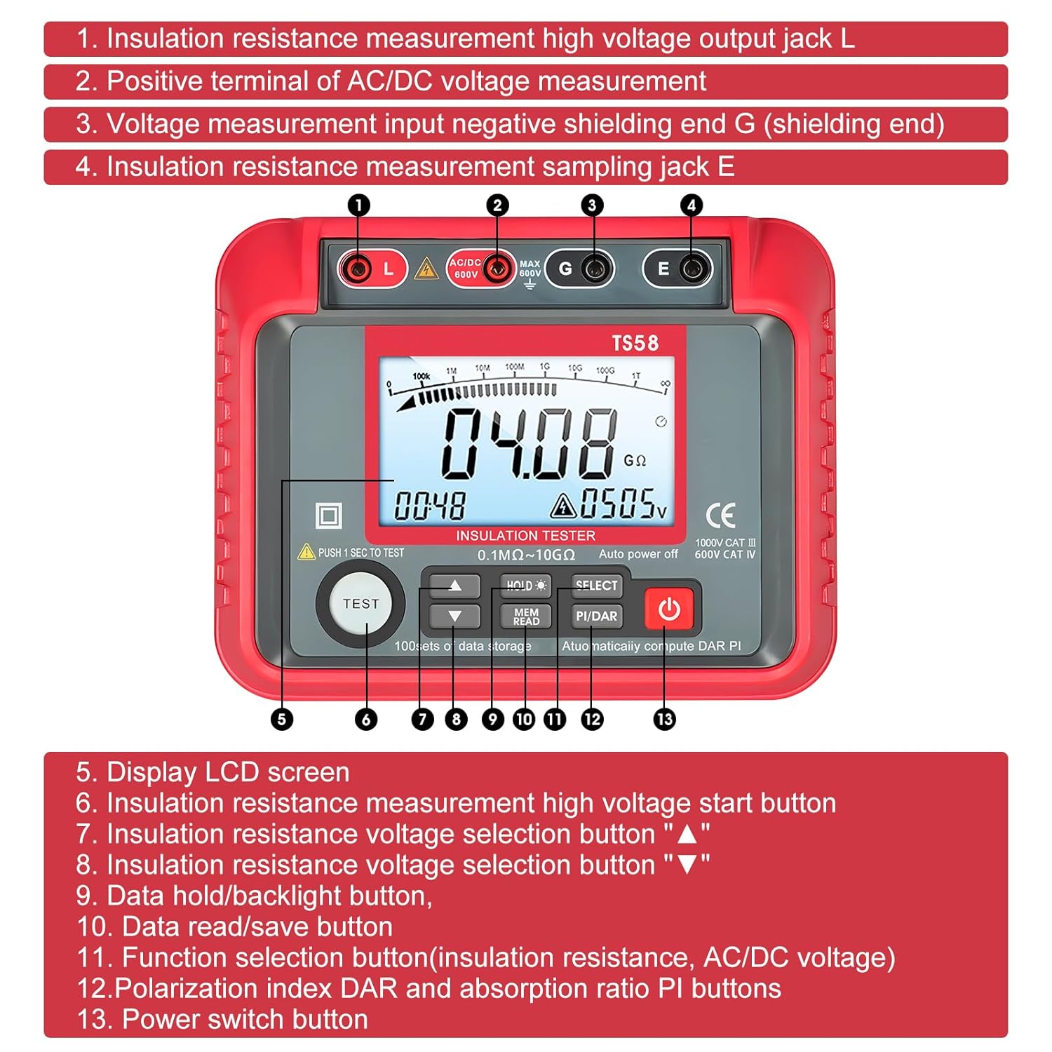 GOLDCHAMP T0-TS58 display showing data storage feature