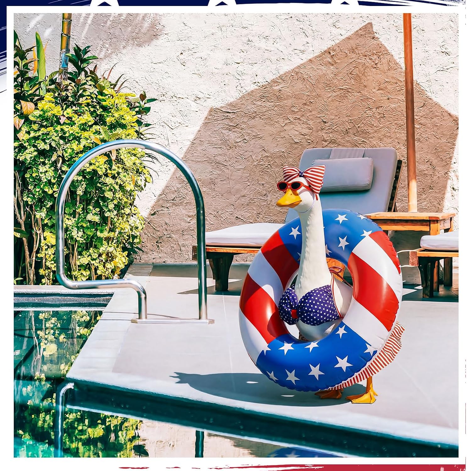 Bikini Porch Goose Outfits with Sunglasses and Swimming Tube for 23" Summer Goose Costume Garden Patio Statue Decor(4th of July)
