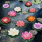 Happy Trees 12 Pcs Artificial Floating Foam Lotus Flower with Water Lily Pad, Lifelike Ornanment Home Garden Pond Decor Indian Decorations Return Gifts