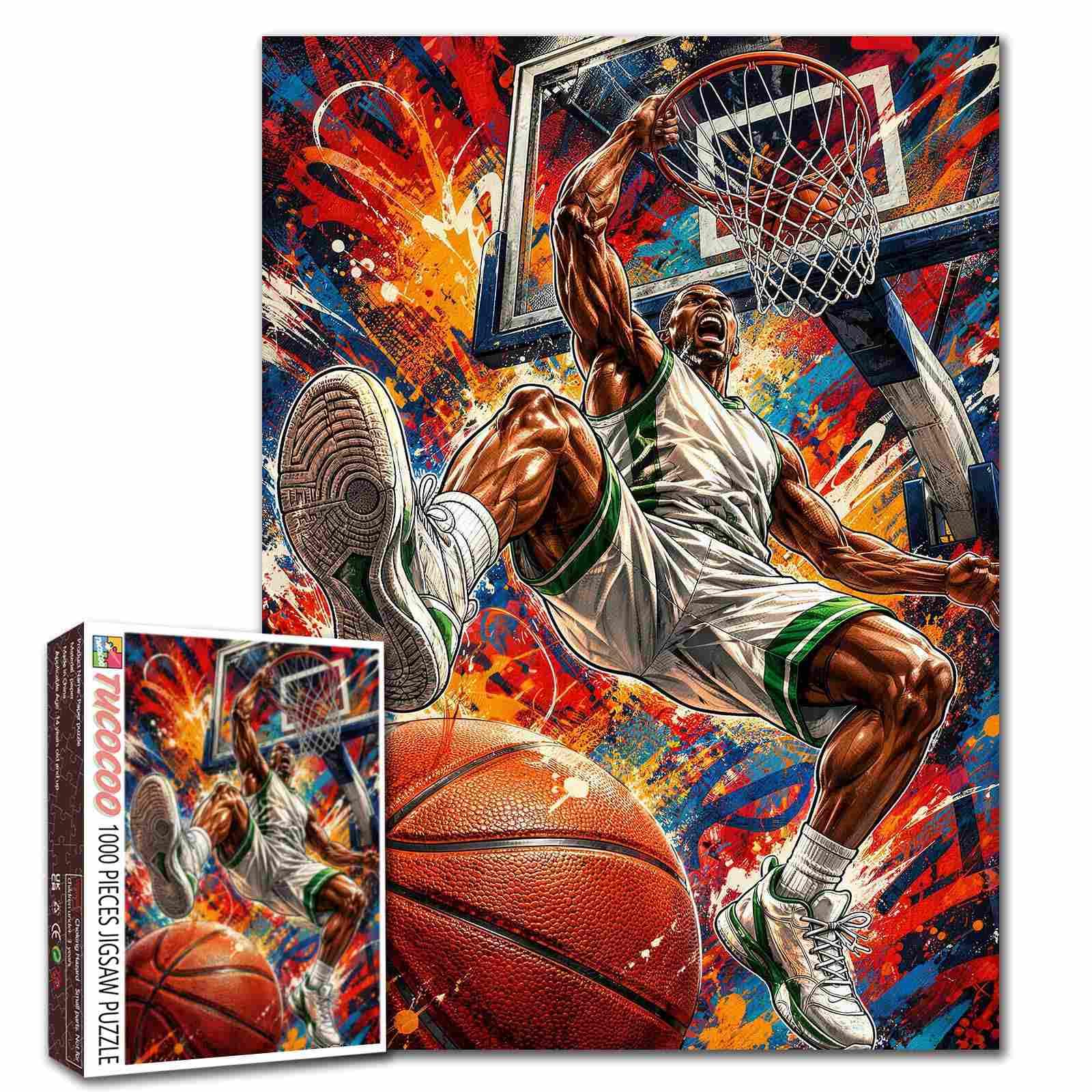Basketball 1000 Piece Jigsaw Puzzle for Adults Player Graffiti Style Slam Dunk Boy & Man Sports Fan Lover Gift Challenging Family Activity Games Colorful DIY Craft for Home Decor โ image 1