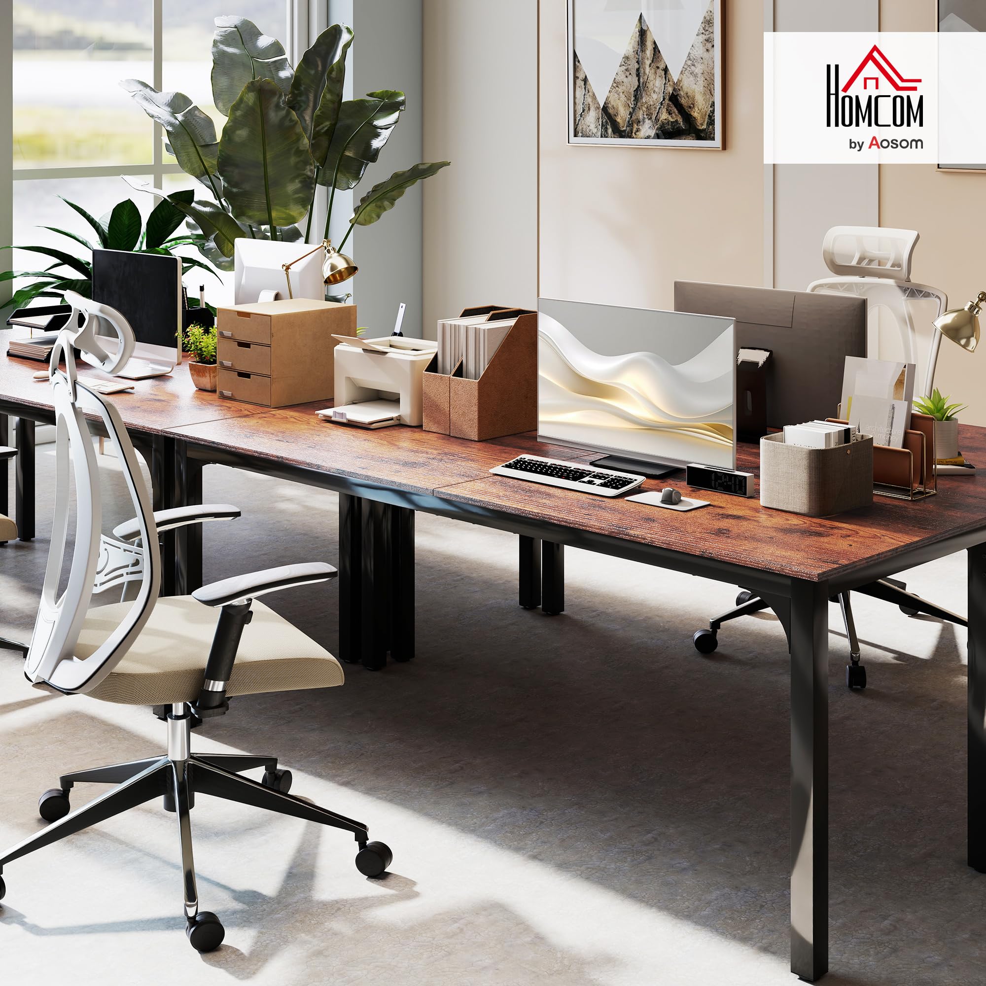 HOMCOM Schreibtisch mit Industrie-Design 200 x 60 x 75 cm Rustikal Braun