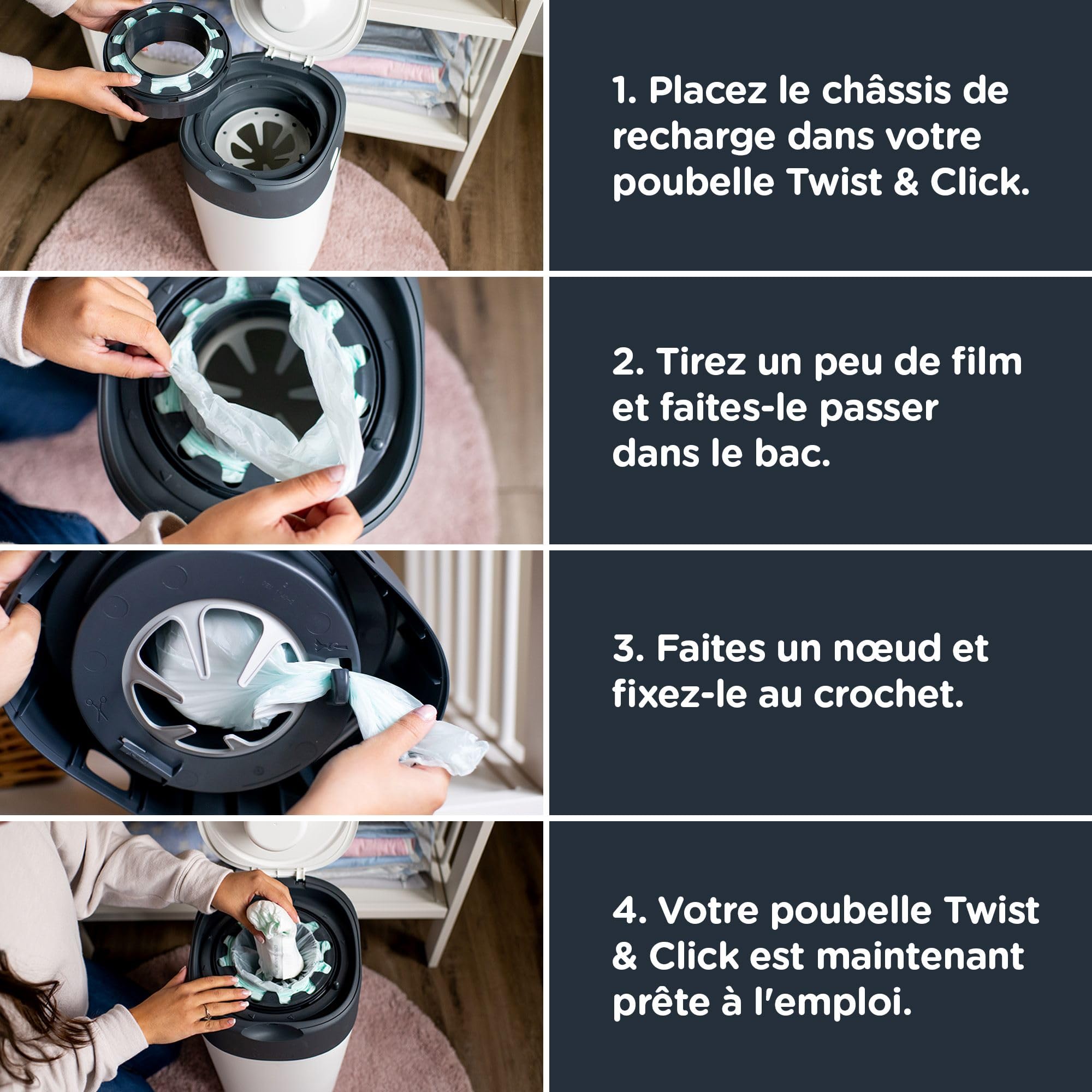 Recharges pour poubelles à couches Twist & Click de Tommee Tippee, GREENFILM antibactérien durable, pack de 3