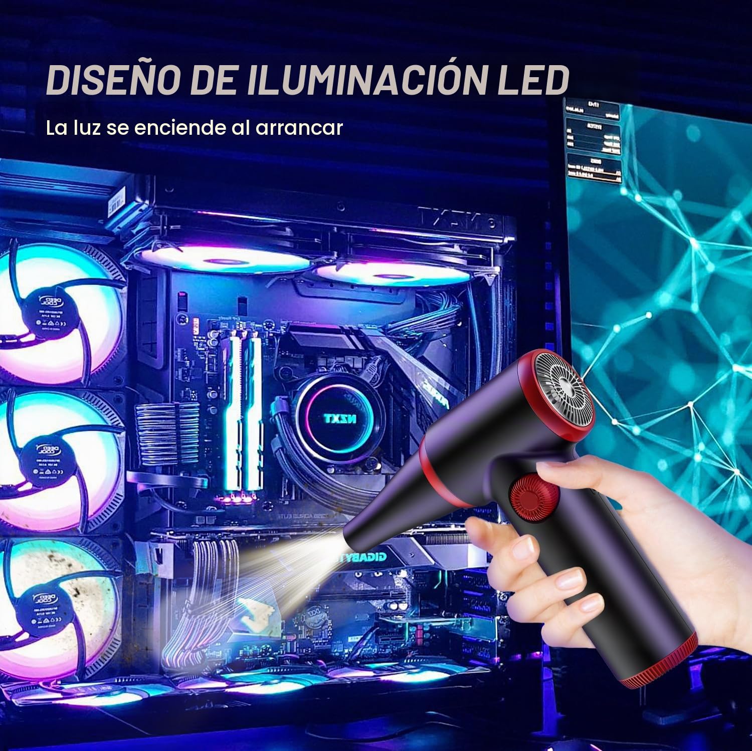ATEngeus Soplador de Polvo Eléctrico, Eléctrico Aire Comprimido de velocidad continua, 100500 RPM Aire Comprimido Limpieza con luz LED, Plumero de aire para Laptop, Coche, Sofá, PC