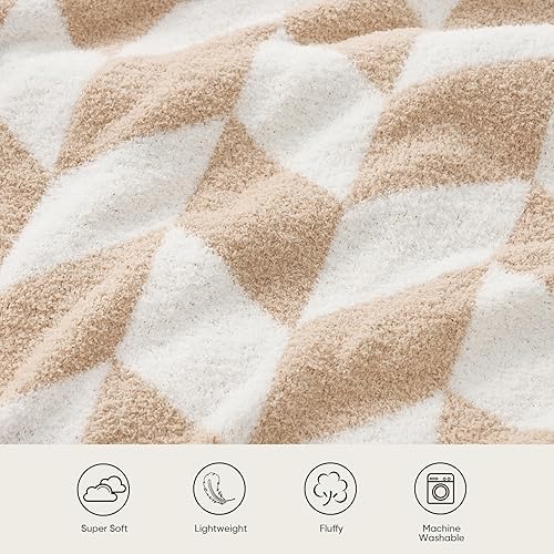 Miniatura 6 de Snuggle Sac Manta de rayas color tostado para sofá, manta reversible, cálida y acogedora, de punto, mullida, ligera, para sofá, cama, campamento,