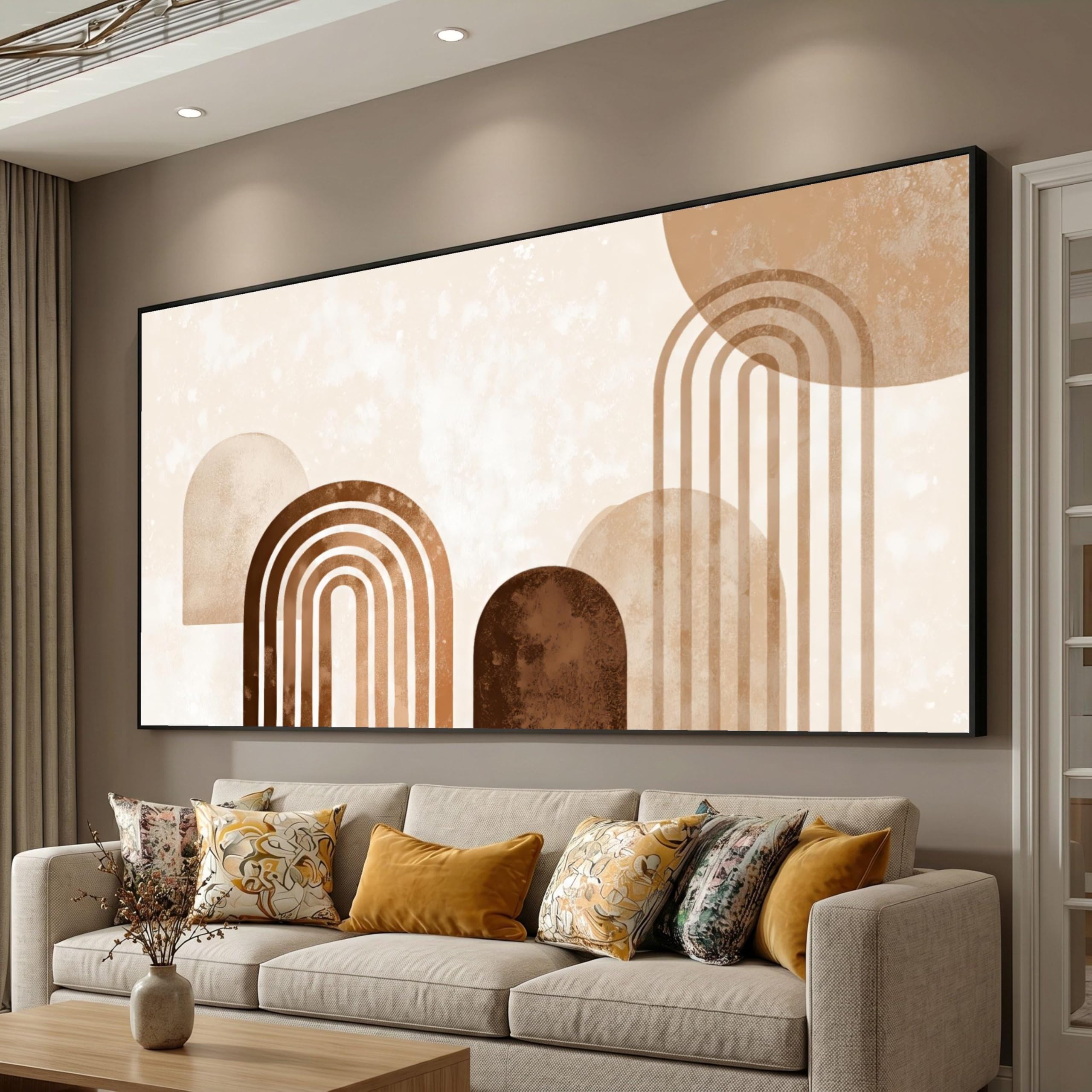 LMYCHENG Neutral Abstract Arches Painting, Geometric Canvas Wall Art, Minimalist Brown Art Print, Contemporary Home Decor(60x105cm/Frameless)