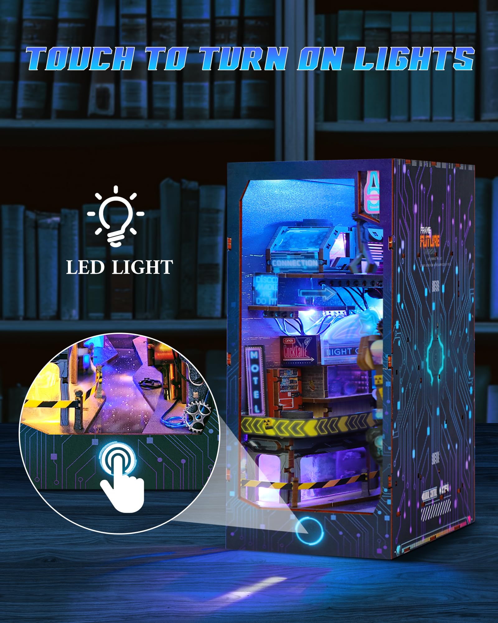 RONSTONE Book Nook - Cyberpunk Puzzle 3D Casa Delle Bambole con Copertura Antipolvere e Luce LED - Miniature Casa Delle Bambole in Legno Regalo Creativo per Adulti 14+
