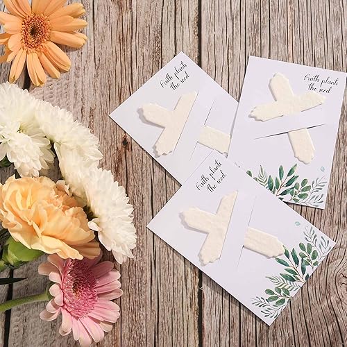 Miniatura 3 de Ezoon 24 tarjetas de regalo con forma de cruz plantable, flores silvestres que florecen ecológicas, recuerdos conmemorativos para despedida de