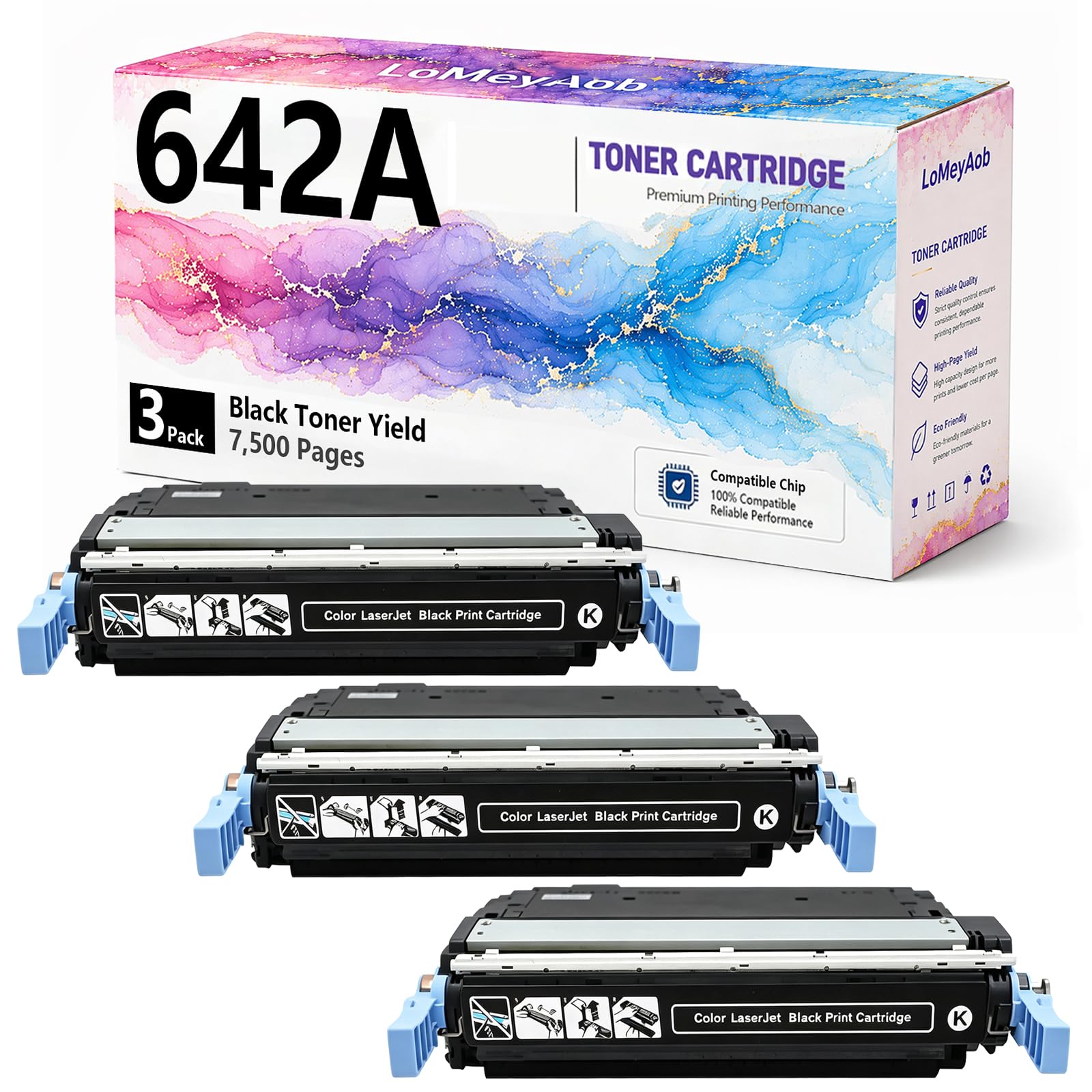 Cartuccia di toner 642A, sostituzione nera ad alta resa per la stampante HP LaserJet CP4005 4005n 4005dn, Stampe ad alta velocità, Immaging accurato, Alta resa, 7500 pagine,3Pack