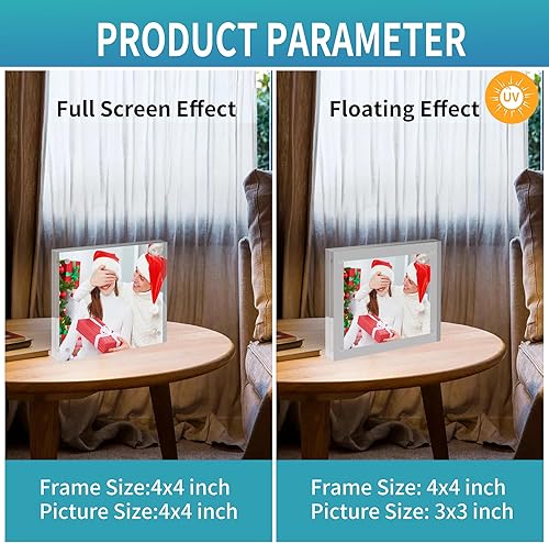 Miniatura 5 de Marco acrílico magnético de 4 x 4 pulgadas, marco de fotos transparente independiente de doble cara sin marco para pantalla de escritorio, marcos de